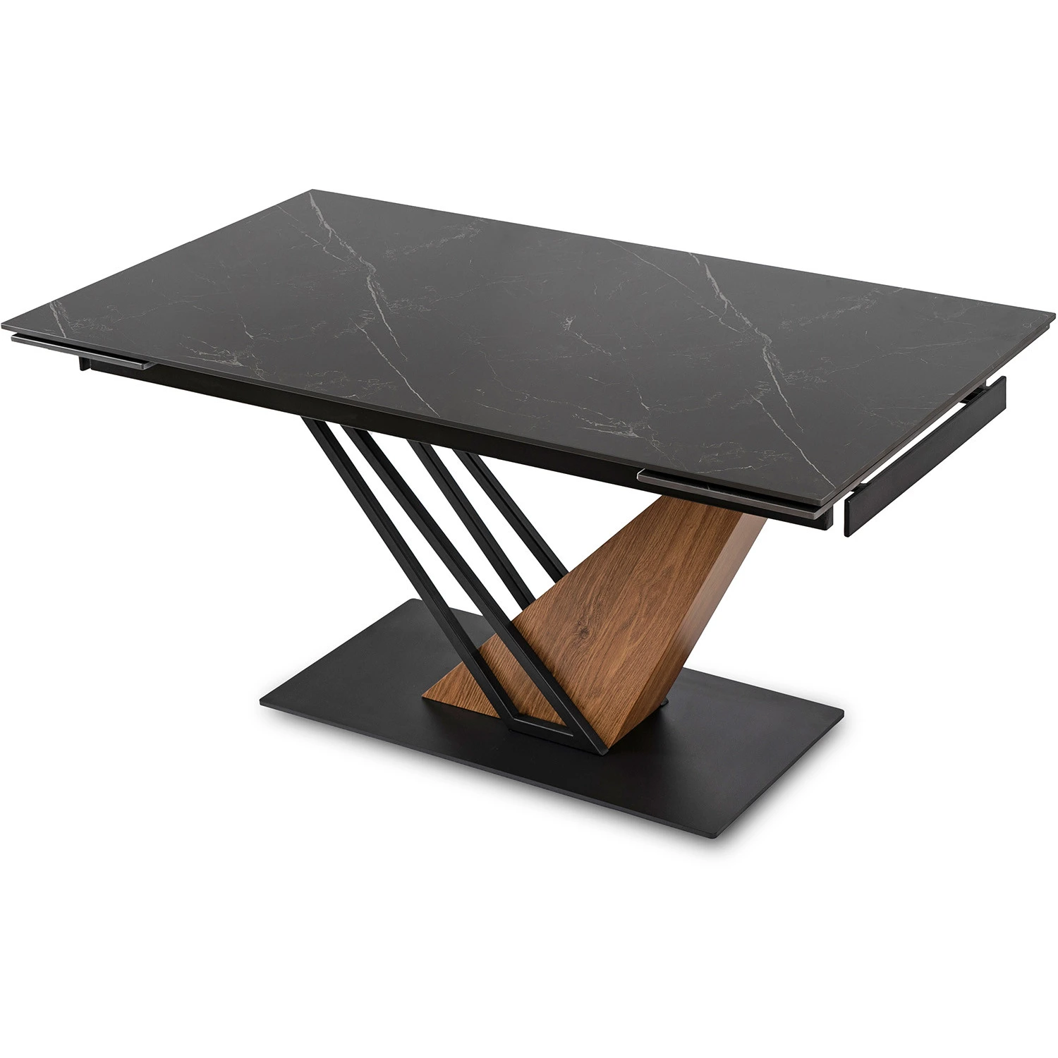Keramický rozkladací stôl REX 160-220 cm, čierny mramor/orech