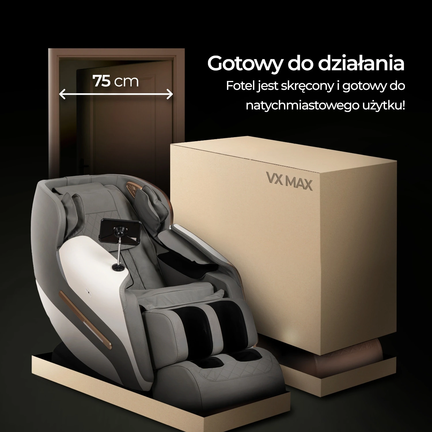 Masážne kreslo VX MAX, sivé, ekokoža