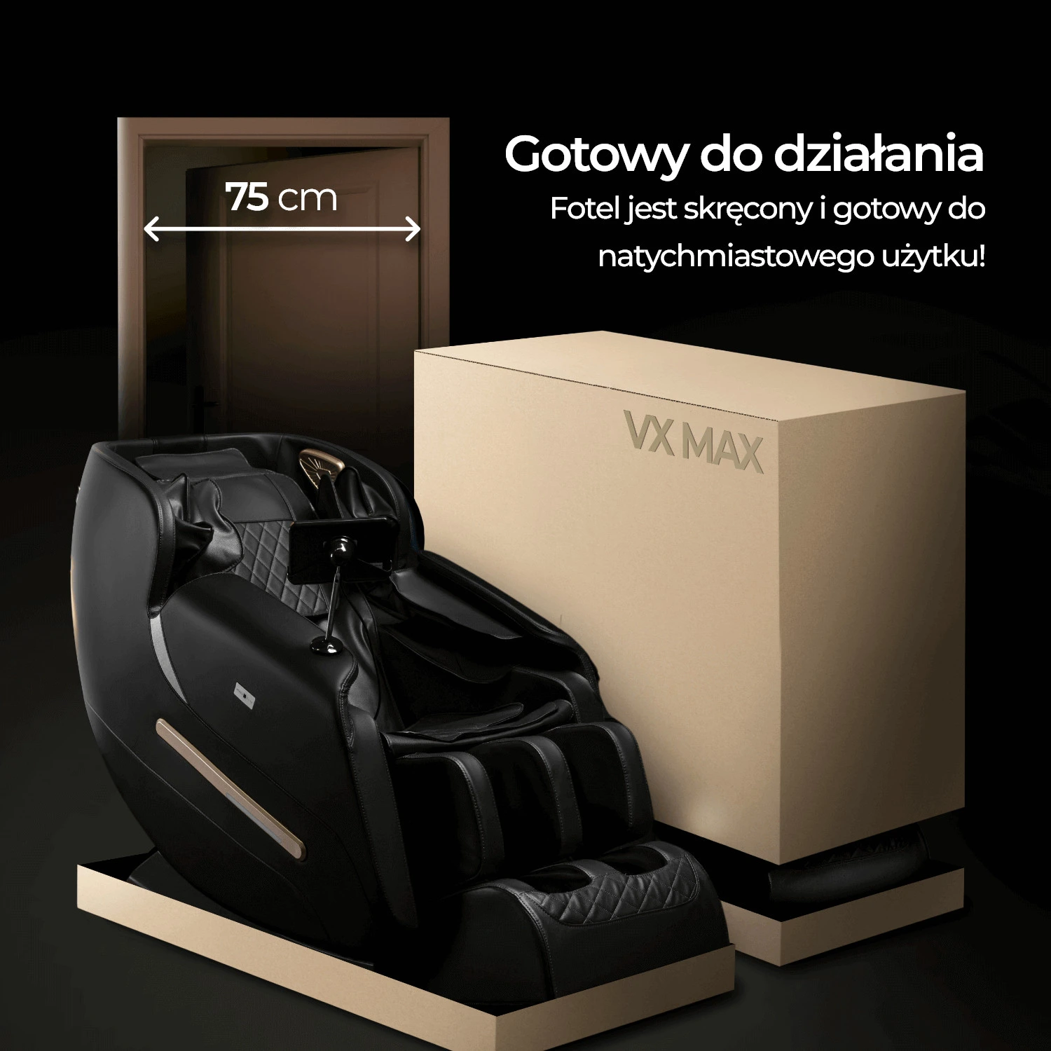 Masážne kreslo VX MAX, čierne, ekokoža