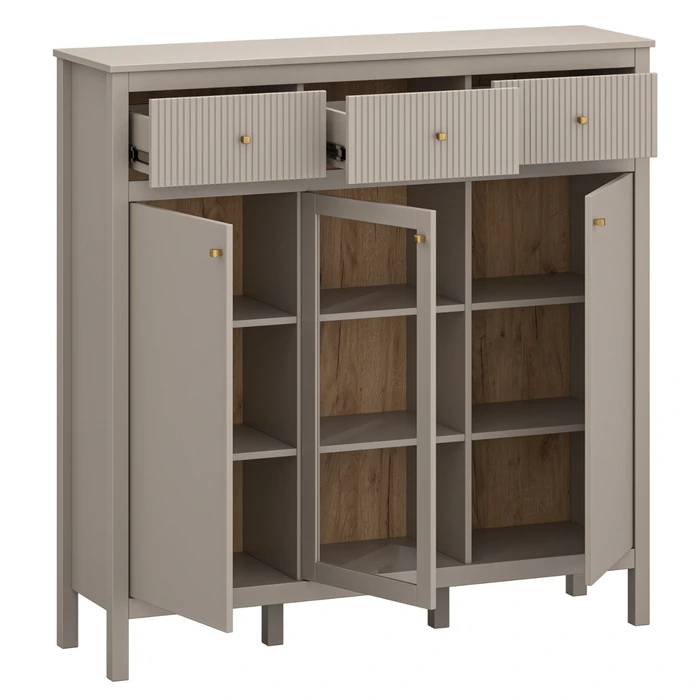 Komoda Przeszklona z Szufladami SELVIO 133,1 cm Taupe Ryflowana Nowoczesna