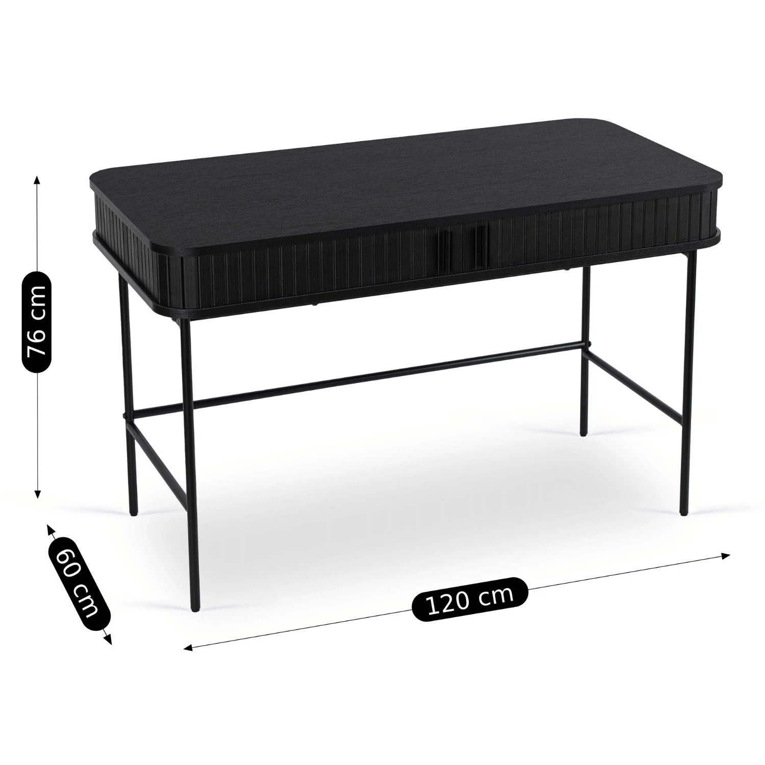 Ryhovaný písací stôl TRISH 120 cm, čierny