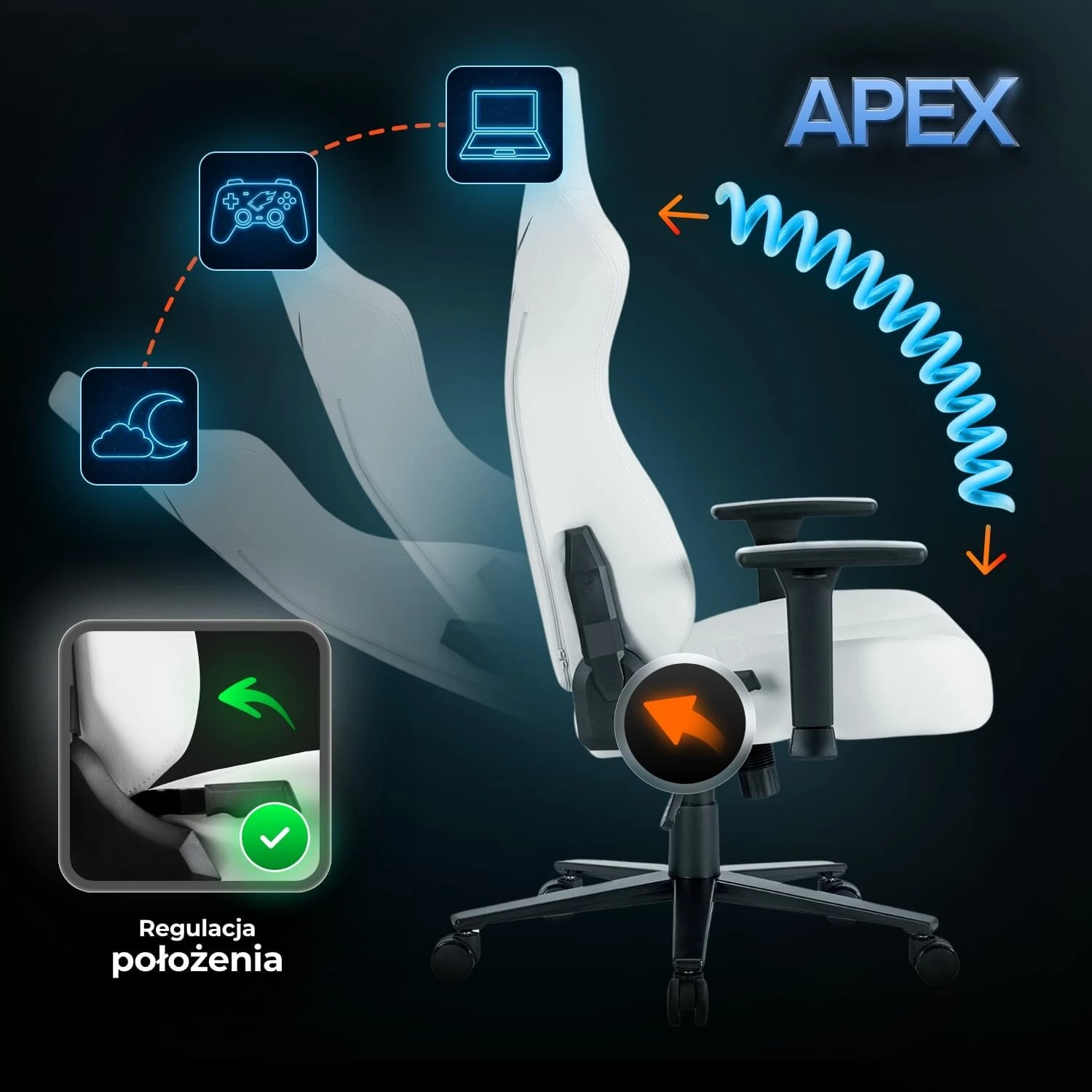 Otočné herné kreslo APEX, biele