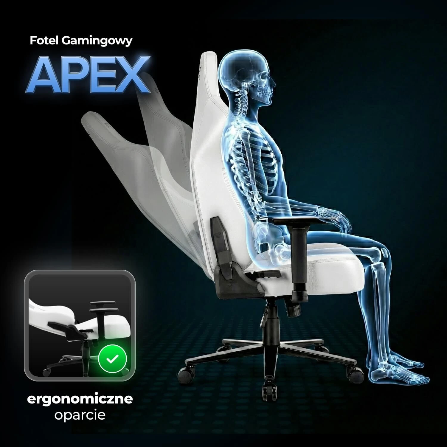 Otočné herné kreslo APEX, biele