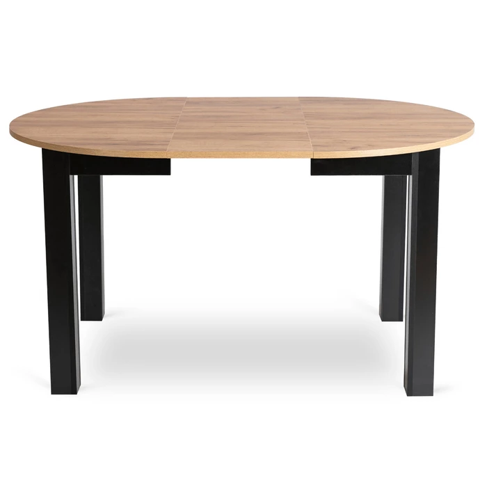 Zestaw Stół Okrągły Rozkładany HARRY 102-142 cm Dąb Craft/Czarny i 6 Krzeseł Tapicerowanych ROBIN Szarych