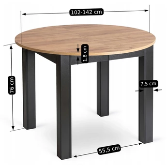 Zestaw Stół Okrągły Rozkładany HARRY 102-142 cm Dąb Craft/Czarny i 4 Krzesła Tapicerowane ROBIN Szare - obraz 13