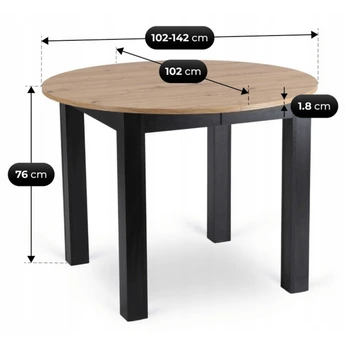 Zestaw Stół Okrągły Rozkładany HARRY 102-142 cm Dąb Artisan/Czarny i 4 Krzesła Tapicerowane ROBIN Szare - obraz 15