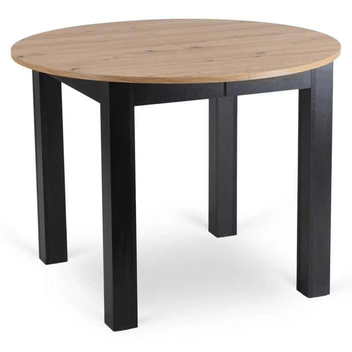 Zestaw Stół Okrągły Rozkładany HARRY 102-142 cm Dąb Artisan/Czarny i 6 Krzeseł Tapicerowanych ROBIN Szarych