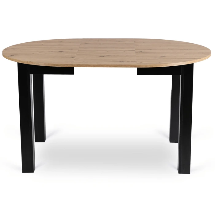 Zestaw Stół Okrągły Rozkładany HARRY 102-142 cm Dąb Artisan/Czarny i 6 Krzeseł Tapicerowanych ROBIN Szarych