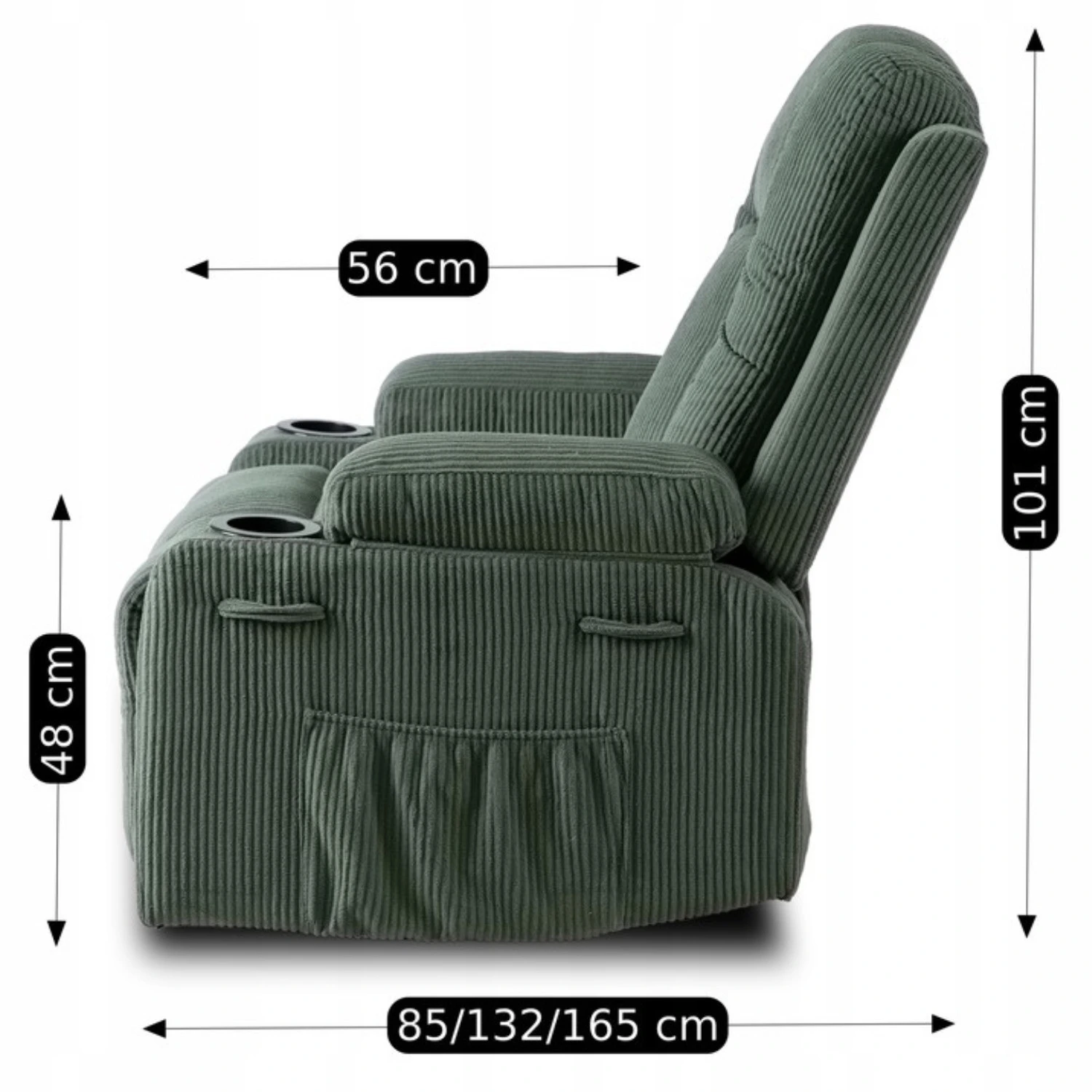 Rozkladacie masážne kreslo BOX, zelené, menčester