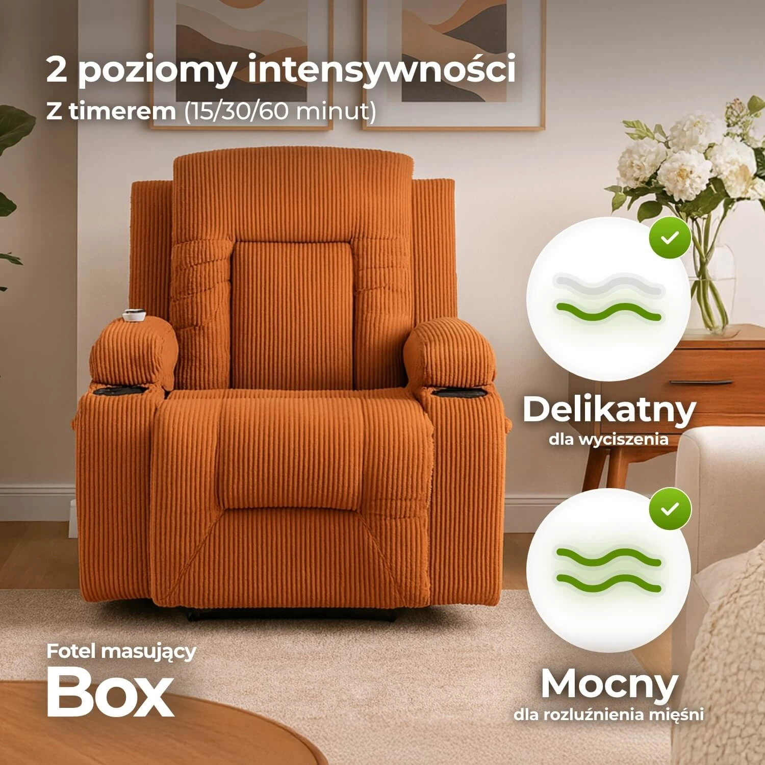 Rozkladacie masážne kreslo BOX, ryšavé, menčester
