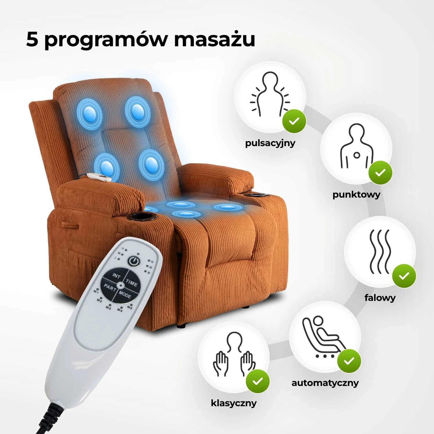 Rozkladacie masážne kreslo BOX, ryšavé, menčester