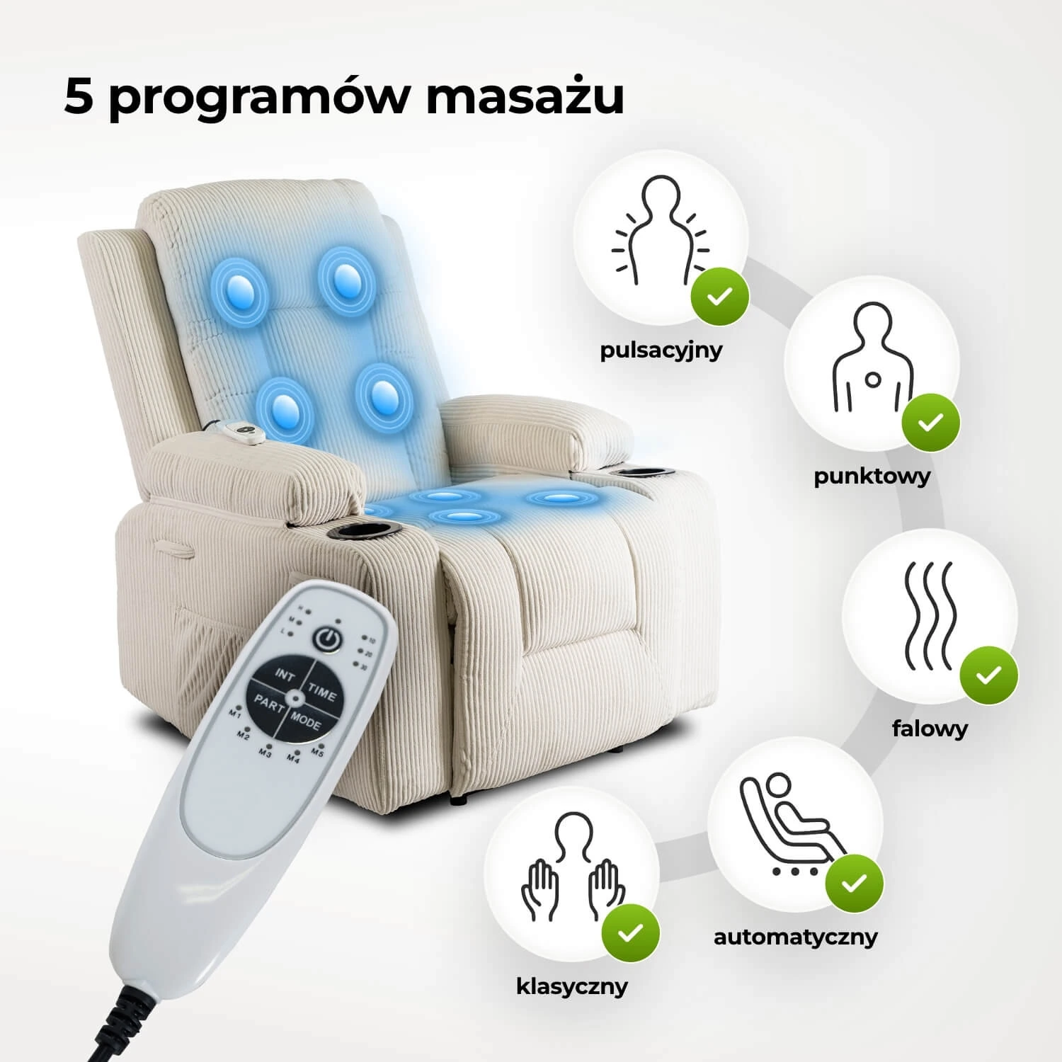Rozkladacie masážne kreslo BOX, béžové, menčester