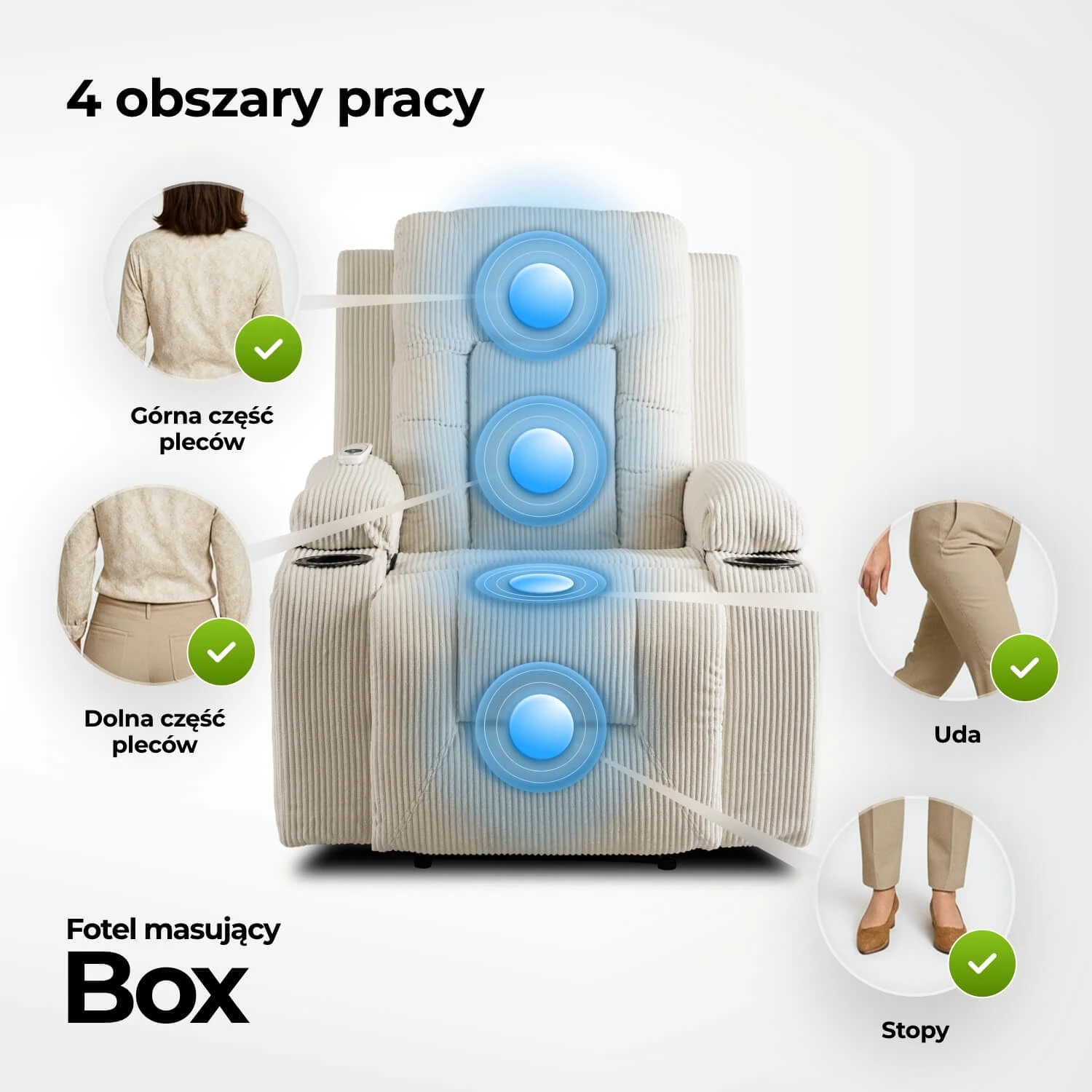 Rozkladacie masážne kreslo BOX, béžové, menčester