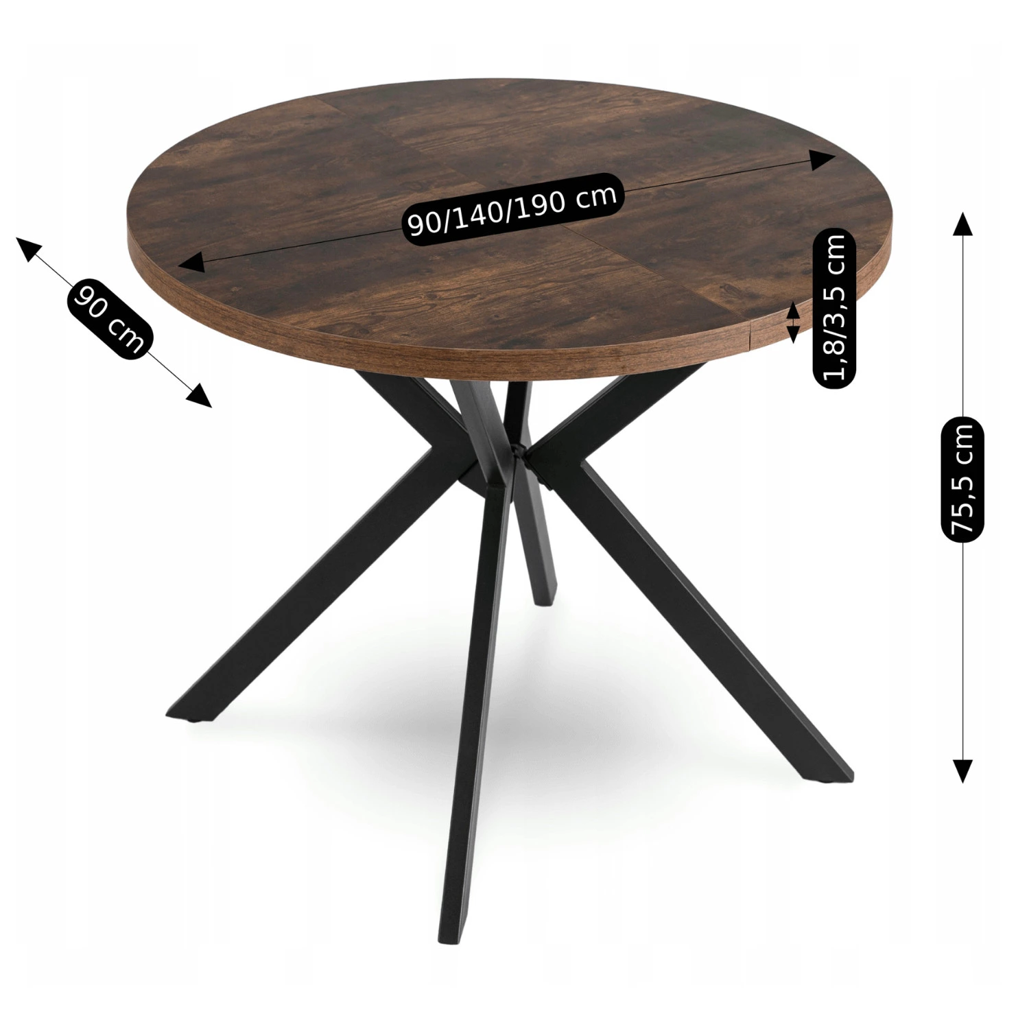 Rozkladací stôl LUGO 90-190 cm, rustikálny dub/čierny
