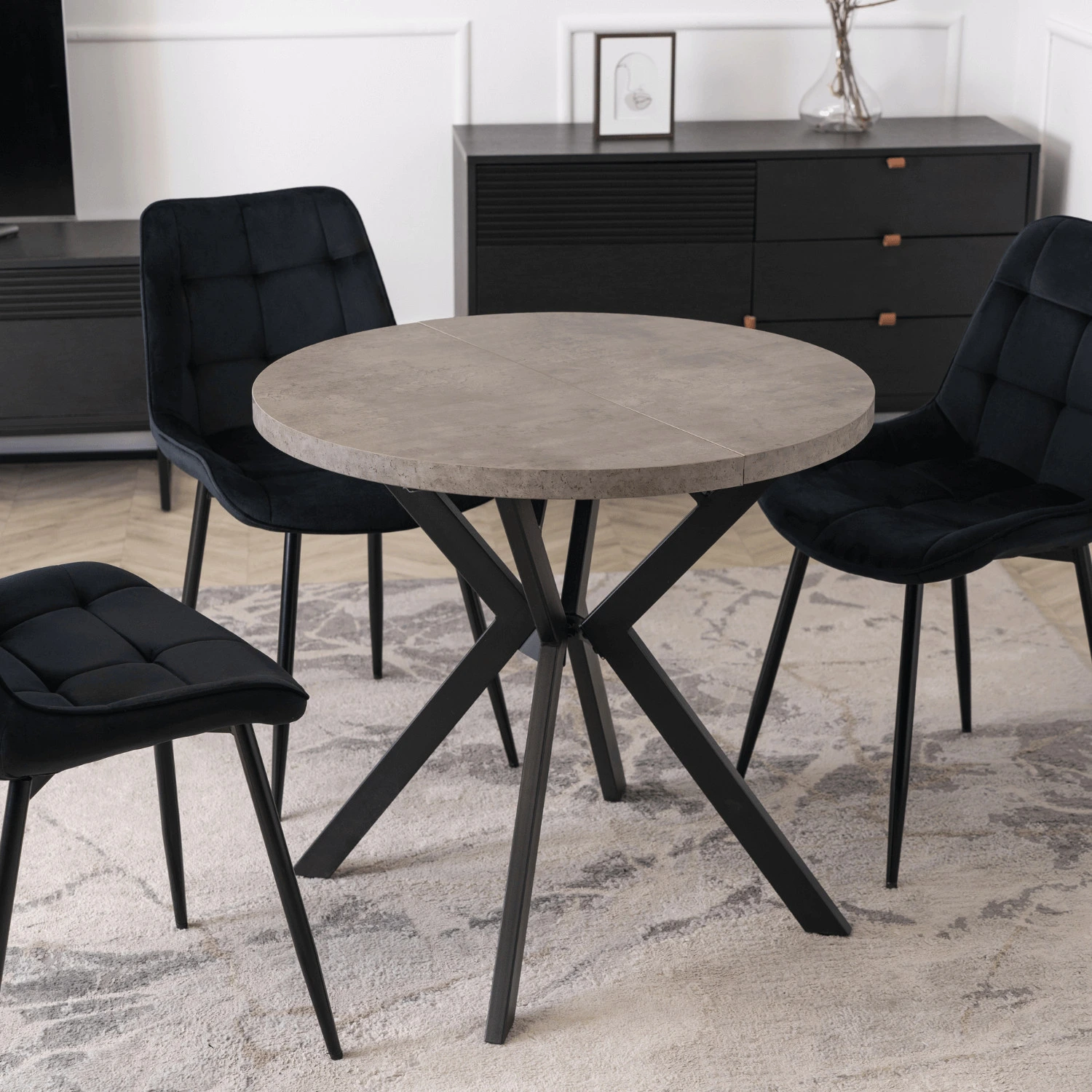 Rozkladací stôl DORIAN 80-160 cm, betón/čierny
