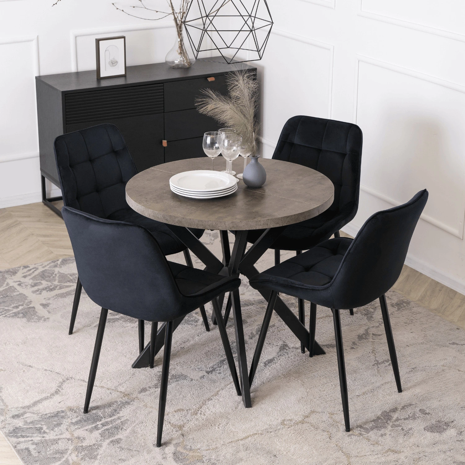 Rozkladací stôl DORIAN 80-160 cm, betón/čierny