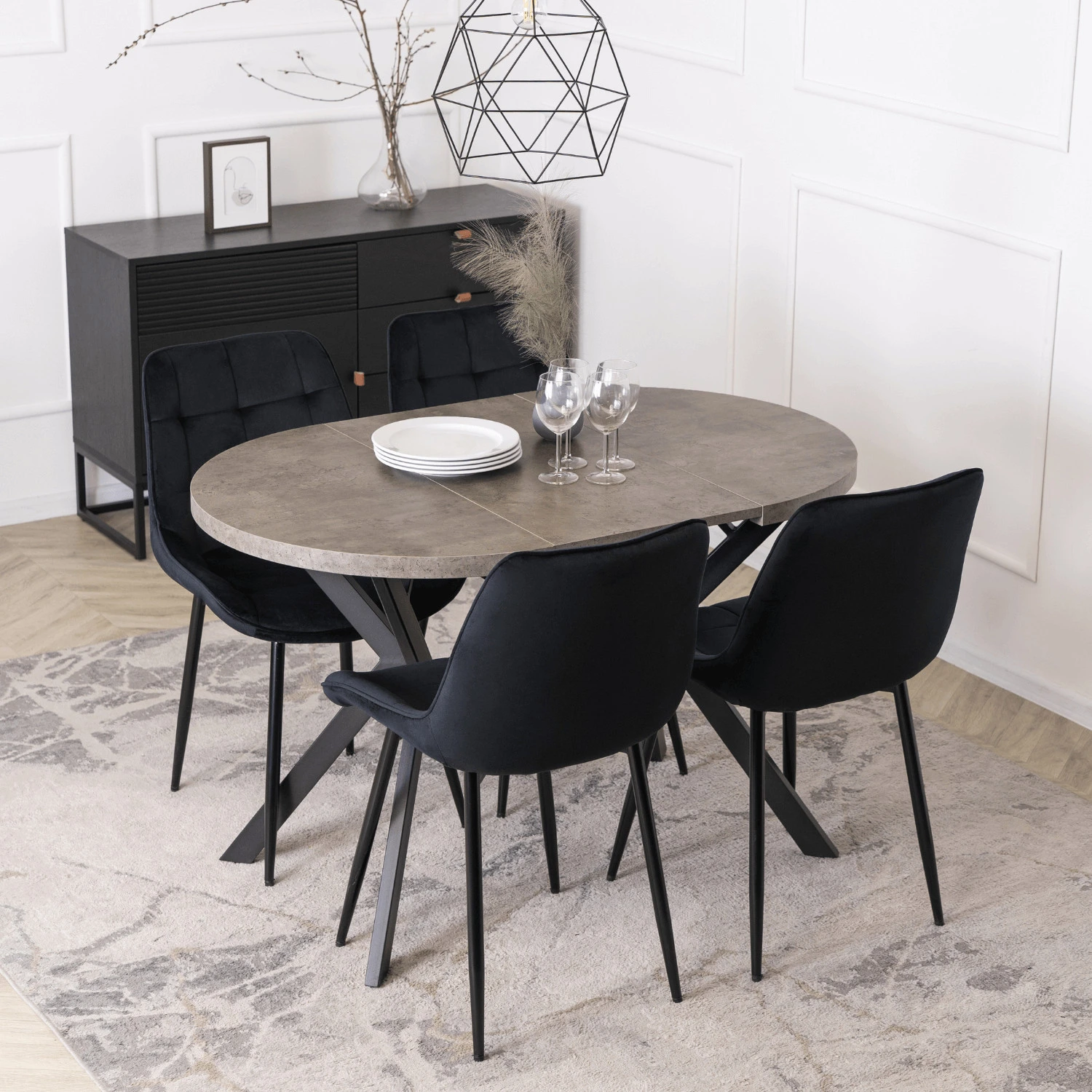Rozkladací stôl DORIAN 80-160 cm, betón/čierny