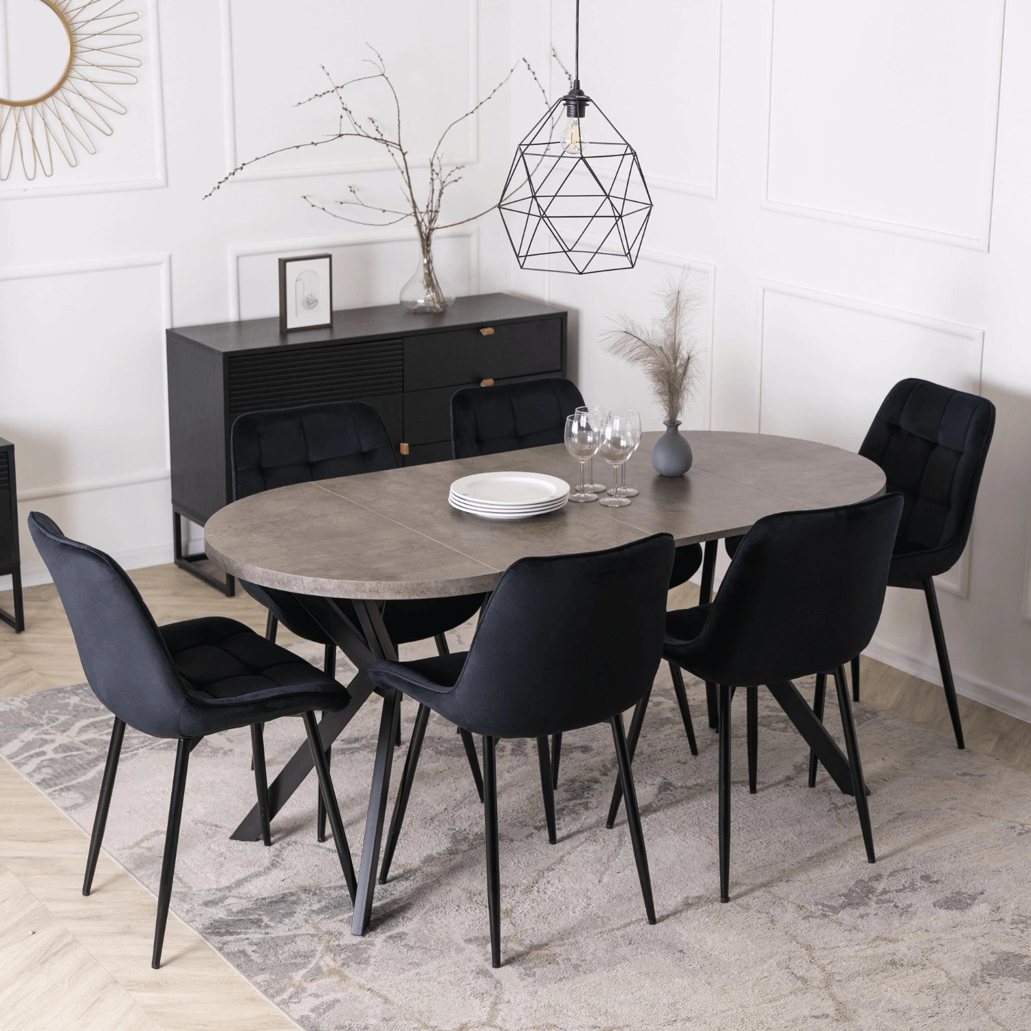 Rozkladací stôl DORIAN 80-160 cm, betón/čierny