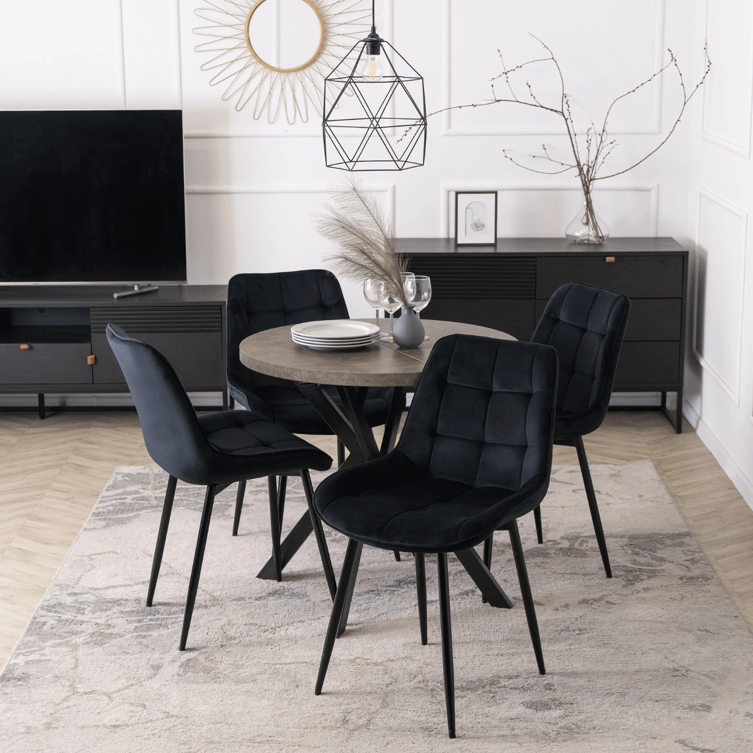 Rozkladací stôl DORIAN 80-160 cm, betón/čierny