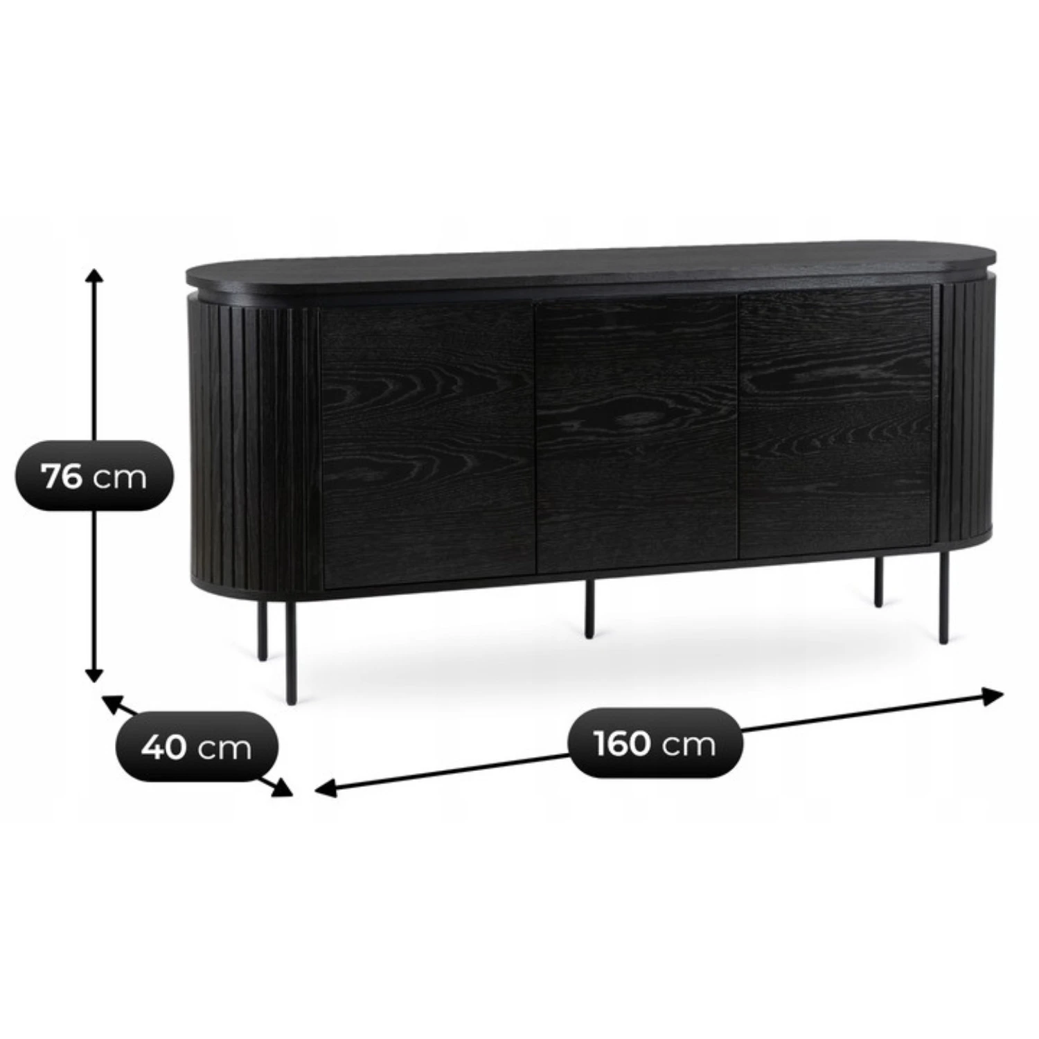 Trojdverová komoda BECK 160 cm, čierna
