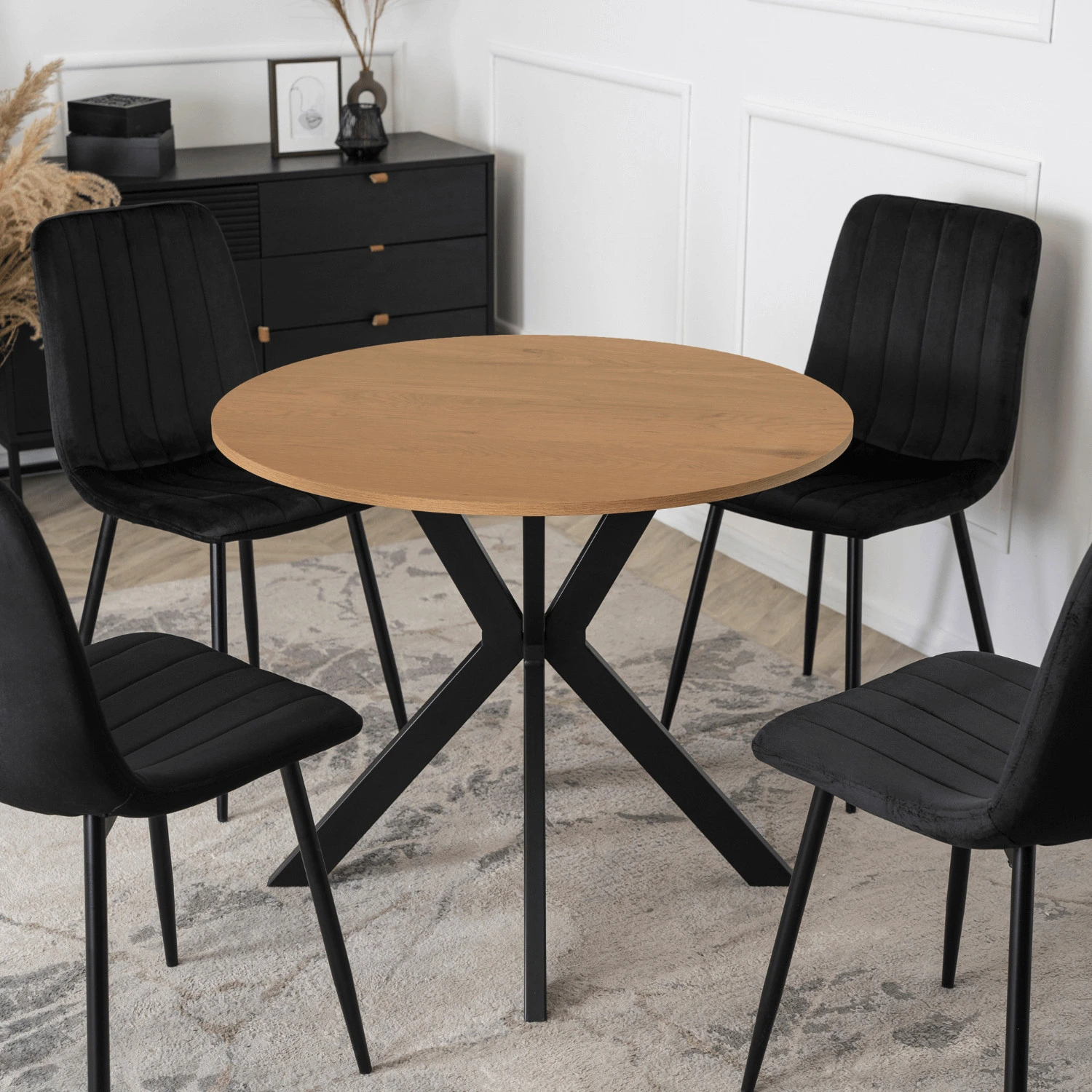 Stôl LAUREN 80 cm, zlatý dub/čierny