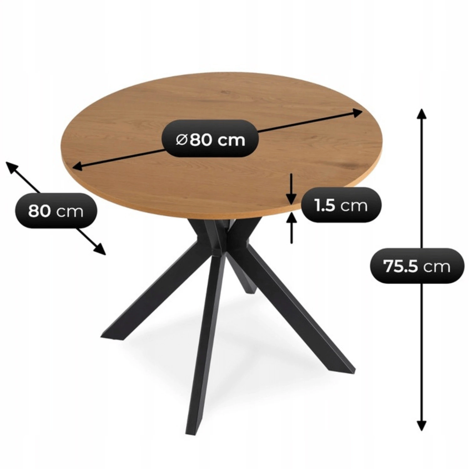 Stôl LAUREN 80 cm, zlatý dub/čierny
