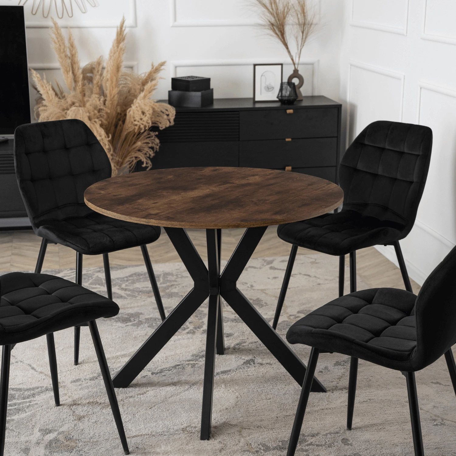 Stôl LAUREN 80 cm, rustikálny dub/čierny