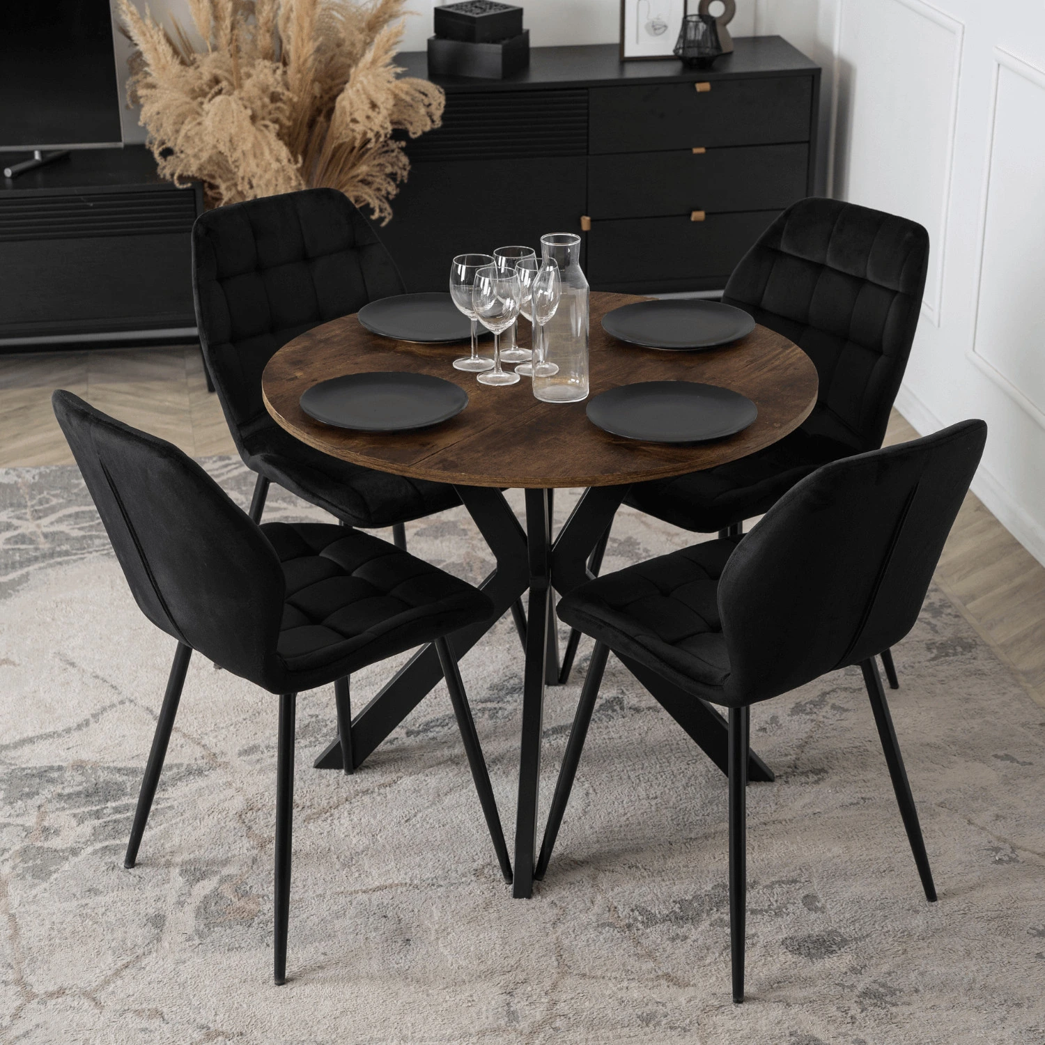 Stôl LAUREN 80 cm, rustikálny dub/čierny