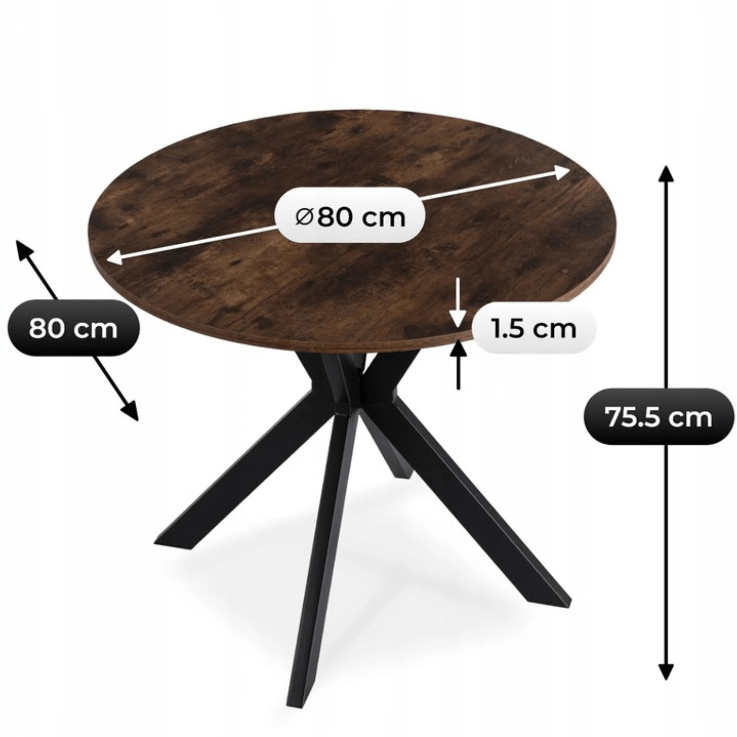 Stôl LAUREN 80 cm, rustikálny dub/čierny