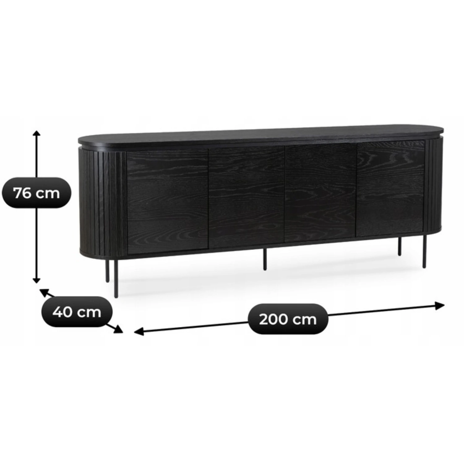 Štvordverová komoda BECK 200 cm, čierna