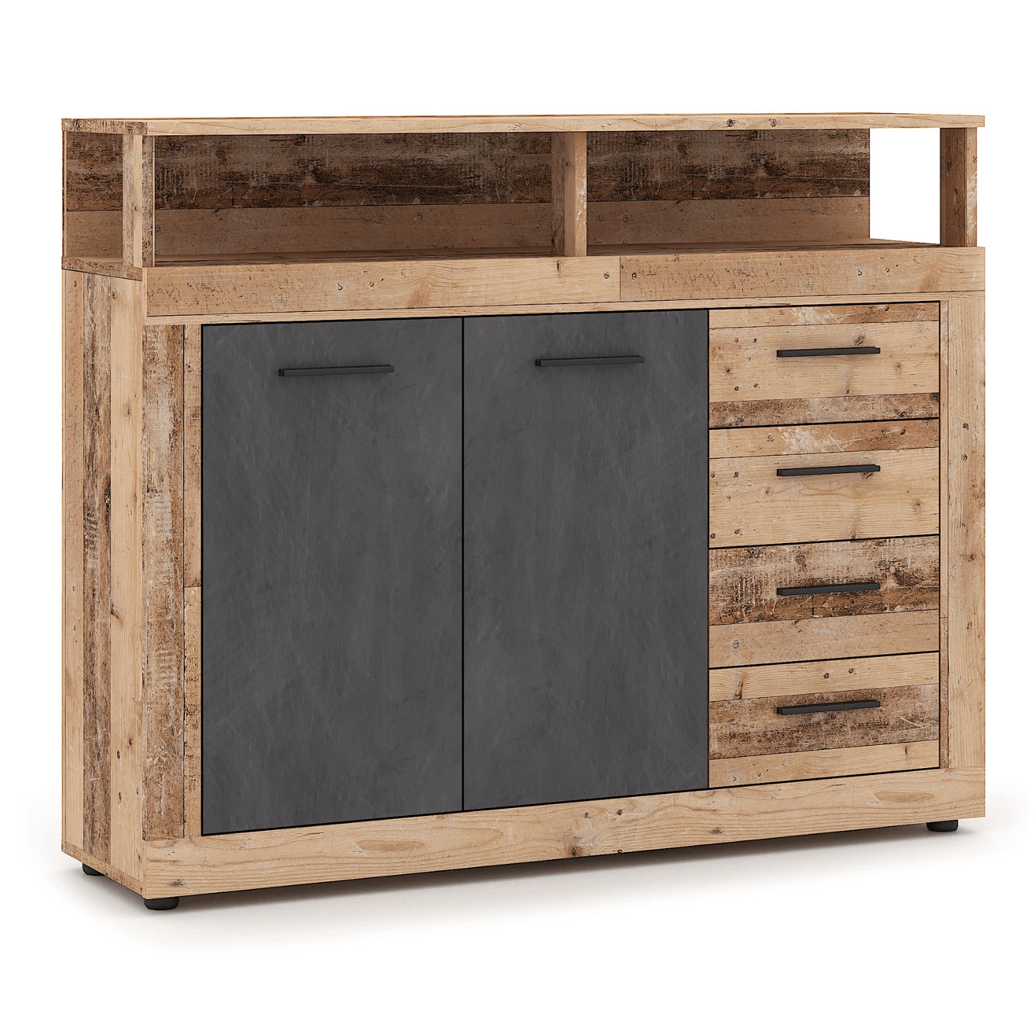 Komoda BLAGO MIDI A 119,6 cm, surový dub/čierna