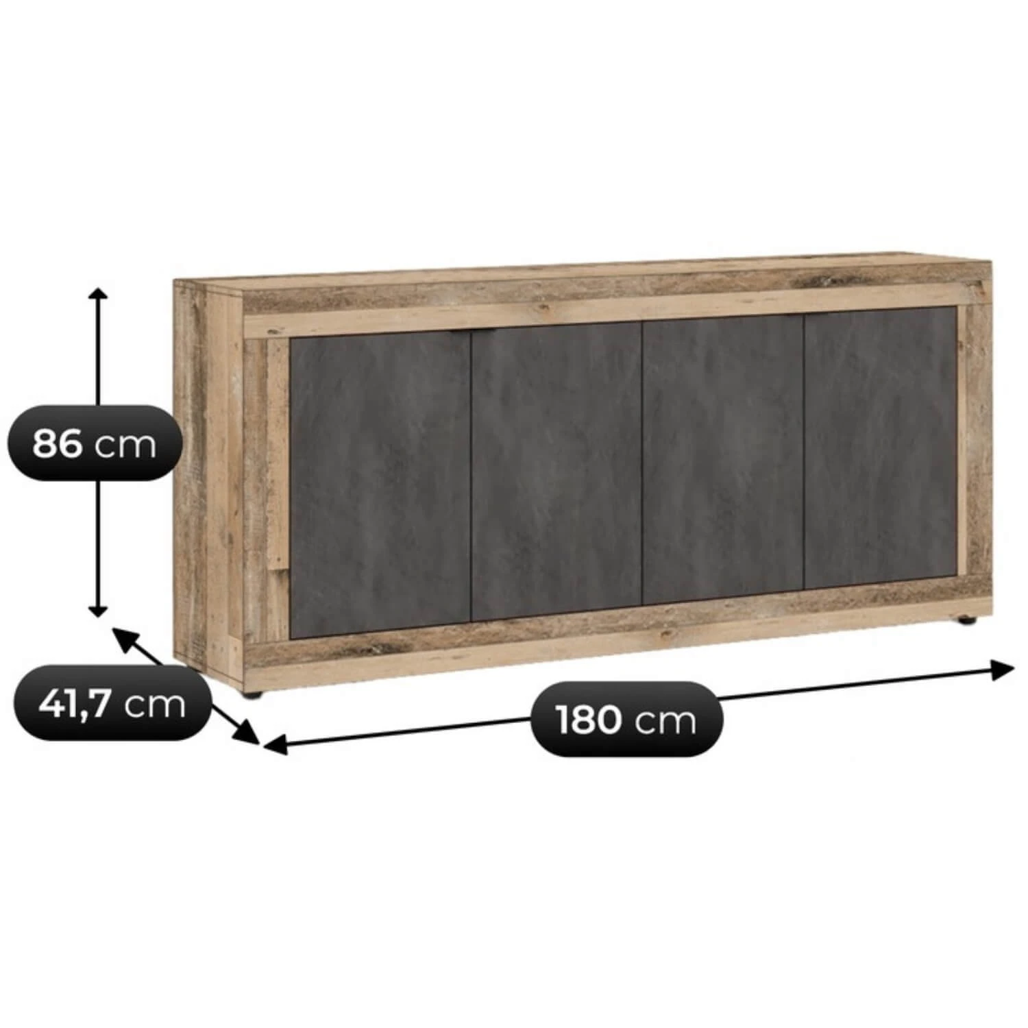 Komoda BLAGO 180 cm, čierna/surový dub