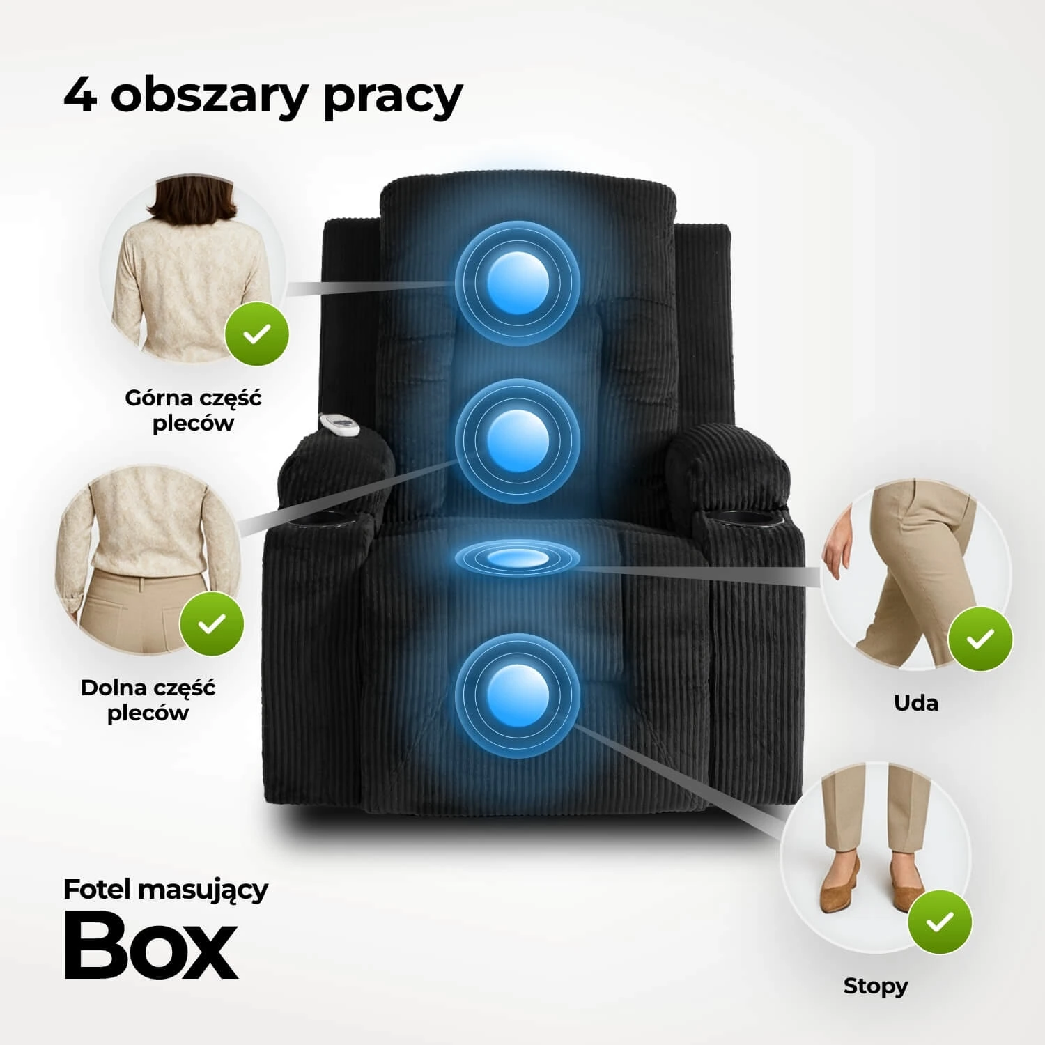 Rozkladacie masážne kreslo BOX, čierne, menčester