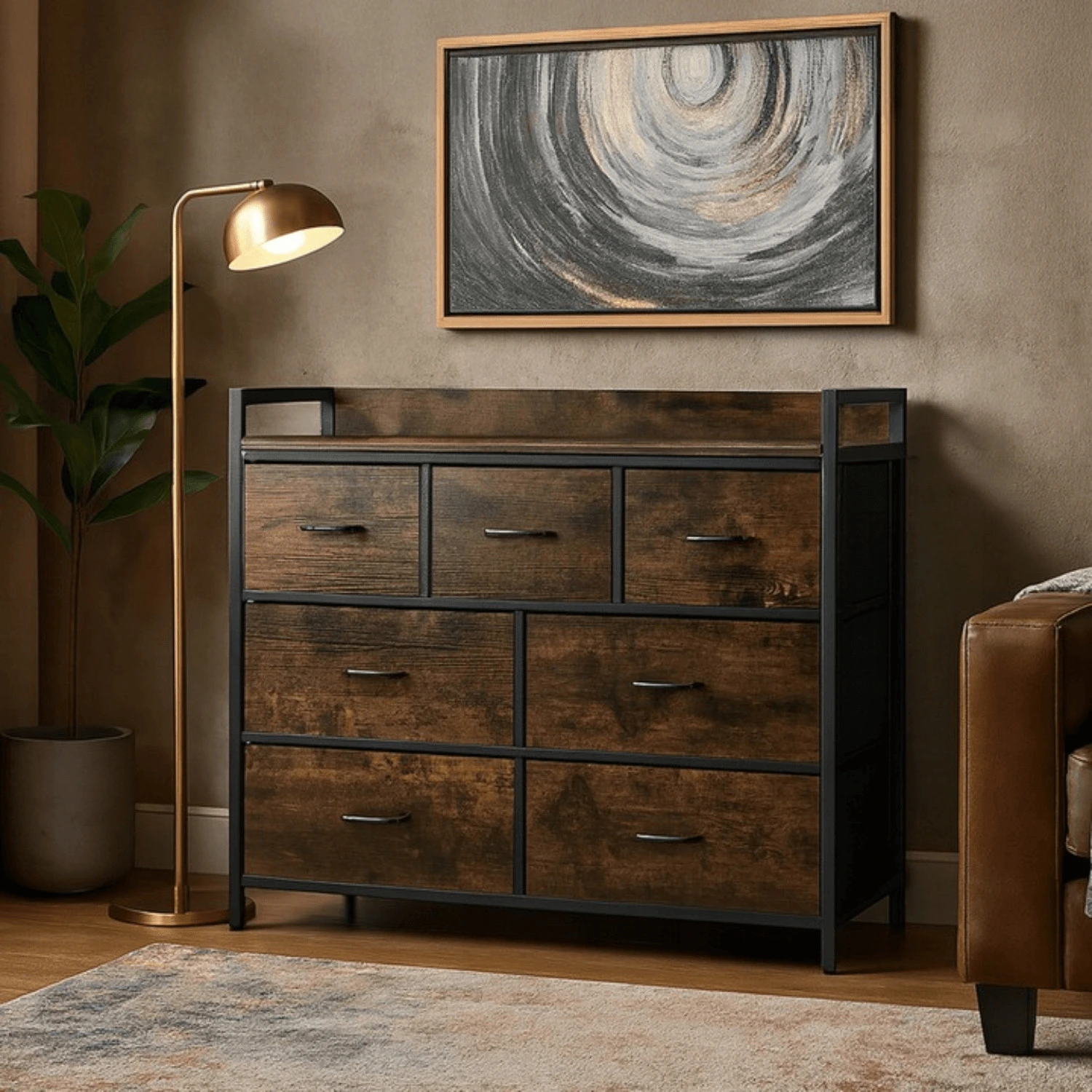 Komoda so zásuvkami HUDSON 98 cm, rustikálny dub/čierna