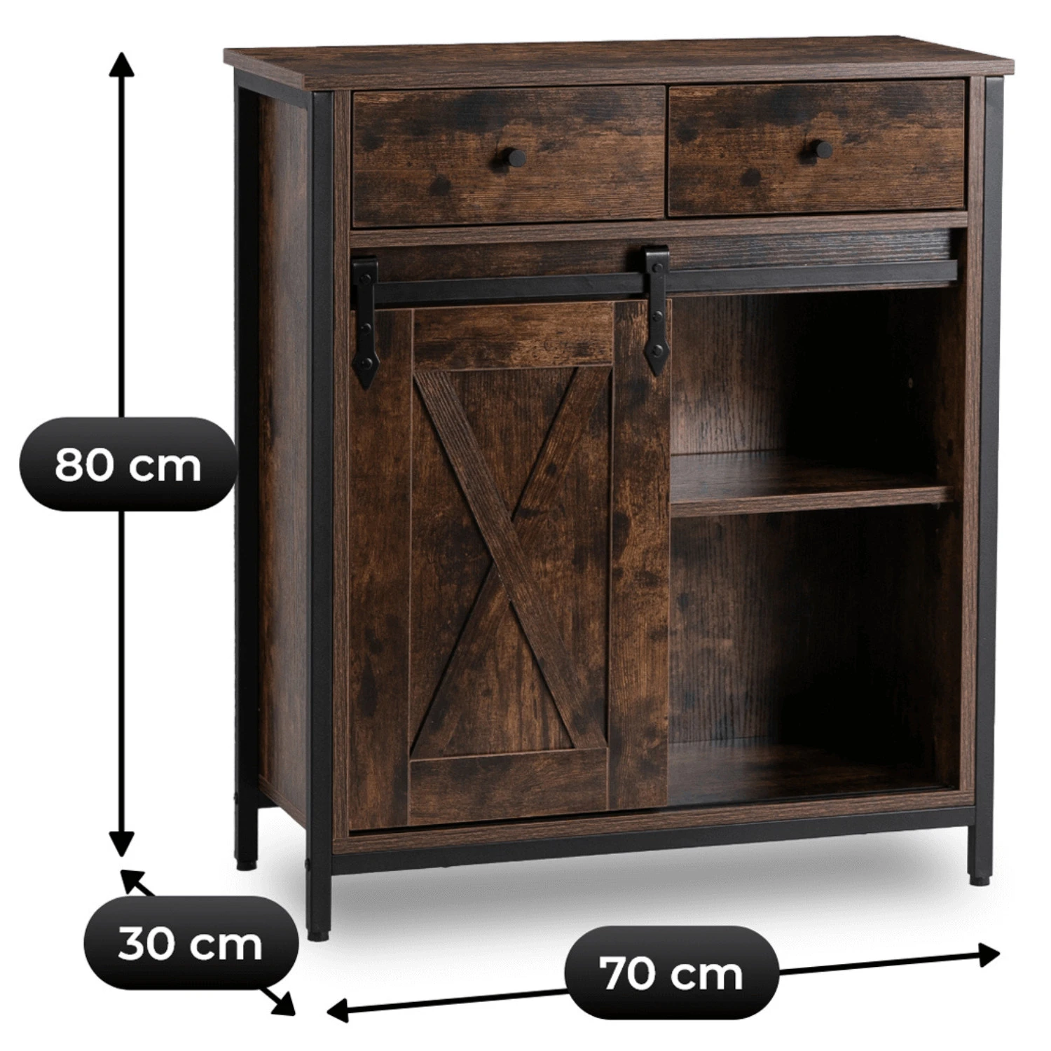 Komoda so zásuvkami COLE 70 cm, rustikálny dub/čierna