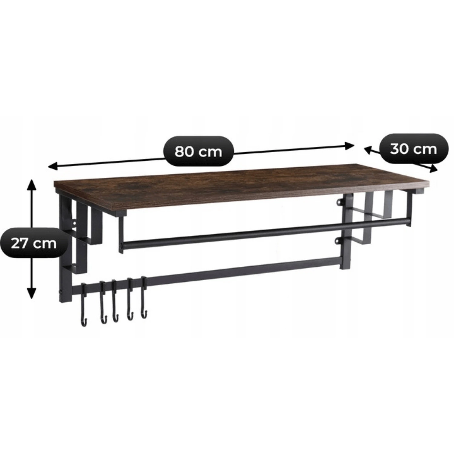 Vešiak do predsiene JACE 80 cm s policou, rustikálny dub/čierny