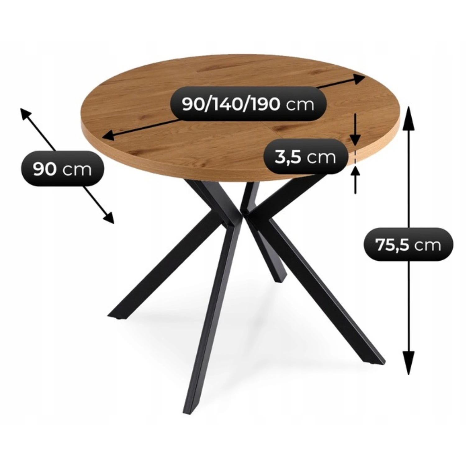 Rozkladací stôl LUGO 90-190 cm, zlatý dub/čierny