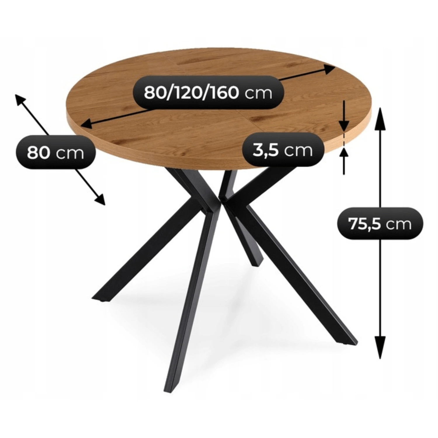 Rozkladací stôl DORIAN 80-160 cm, zlatý dub/čierny