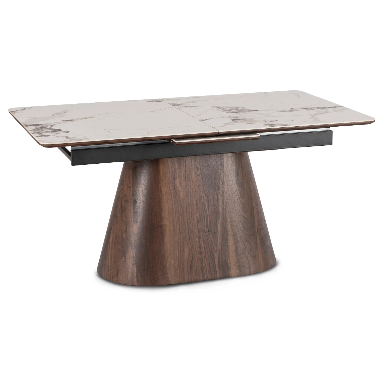 Keramický rozkladací stôl LIZBONA 160-200 cm, biely mramor/orech