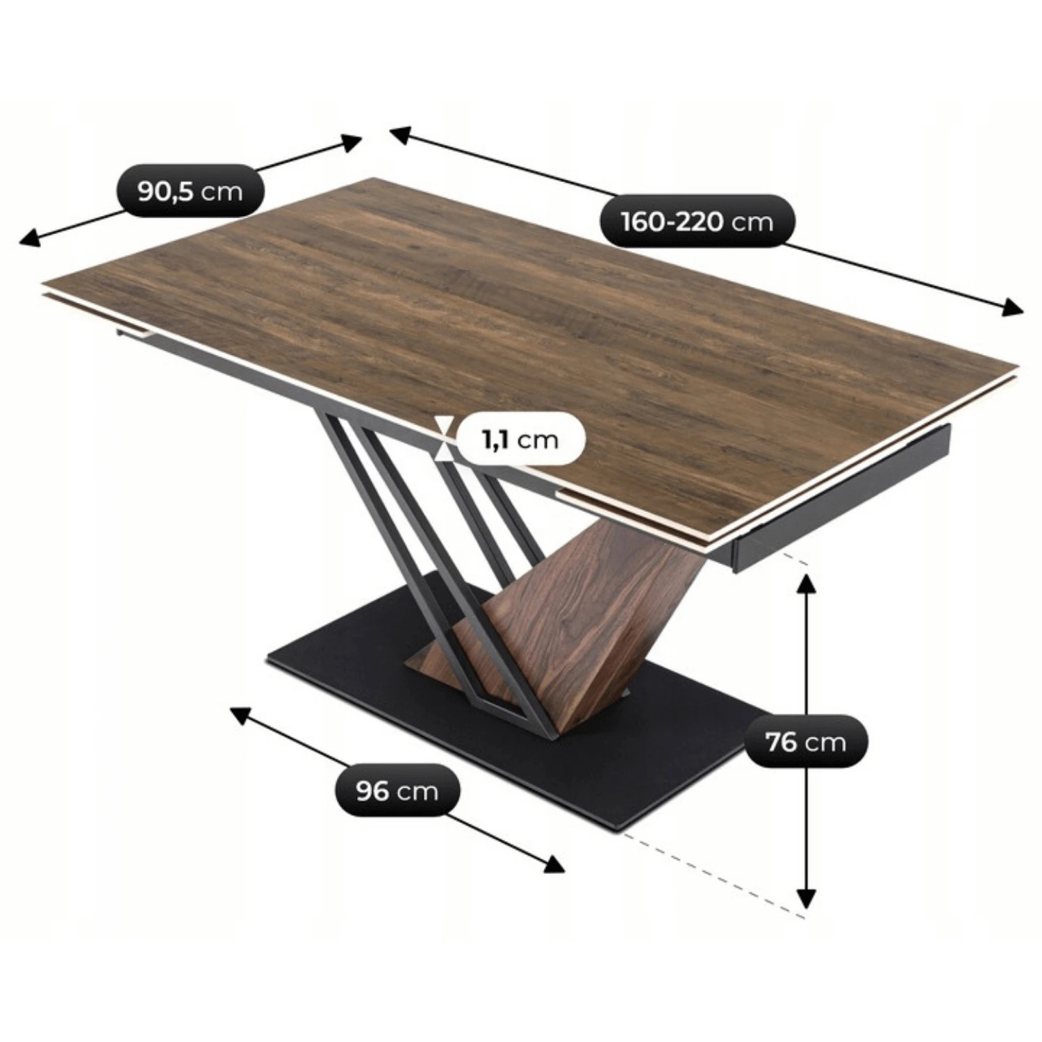Keramický rozkladací stôl REX 160-220 cm, tmavohnedý/čierny