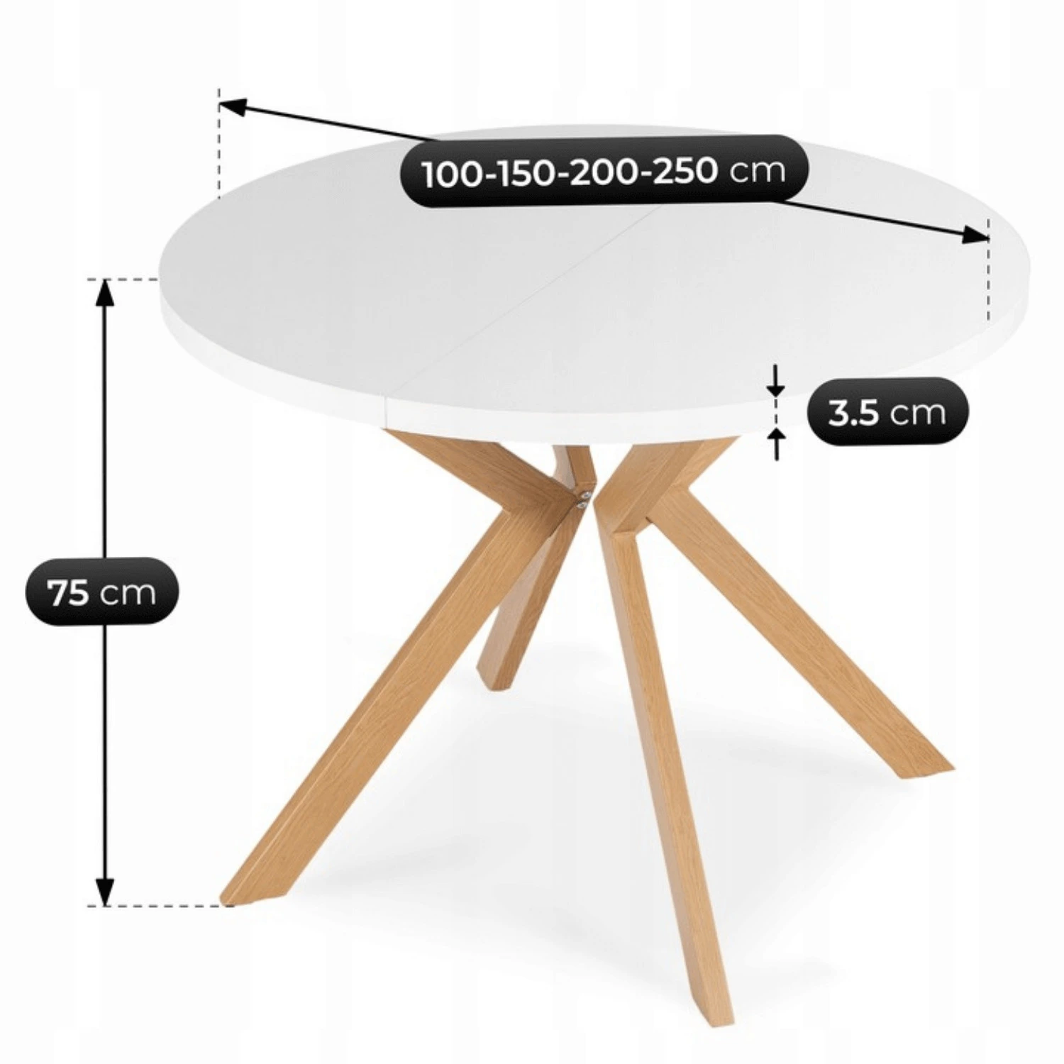 Rozkladací stôl LUKAS 100-250 cm, biely/drevený