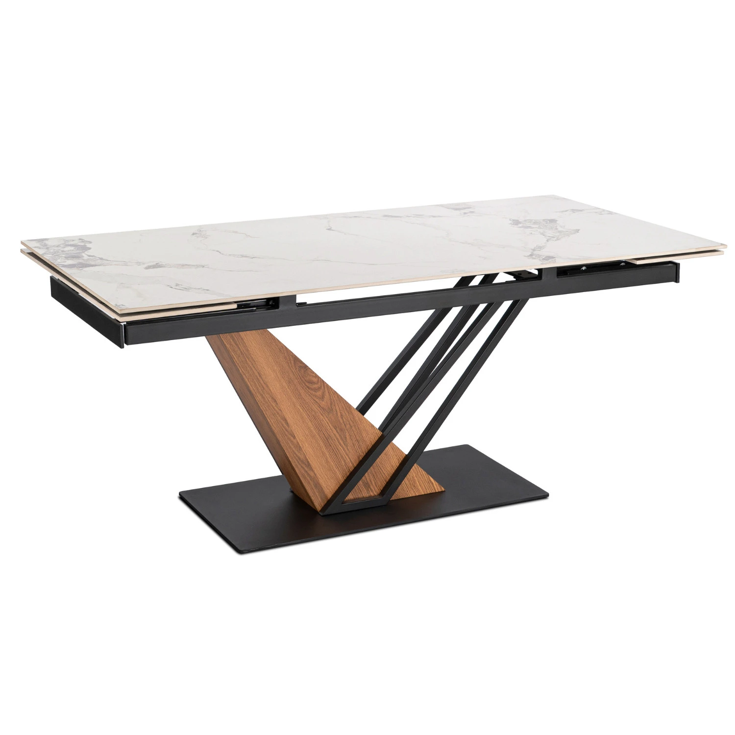Keramický rozkladací stôl REX 2 180-240 cm, biely mramor/dub