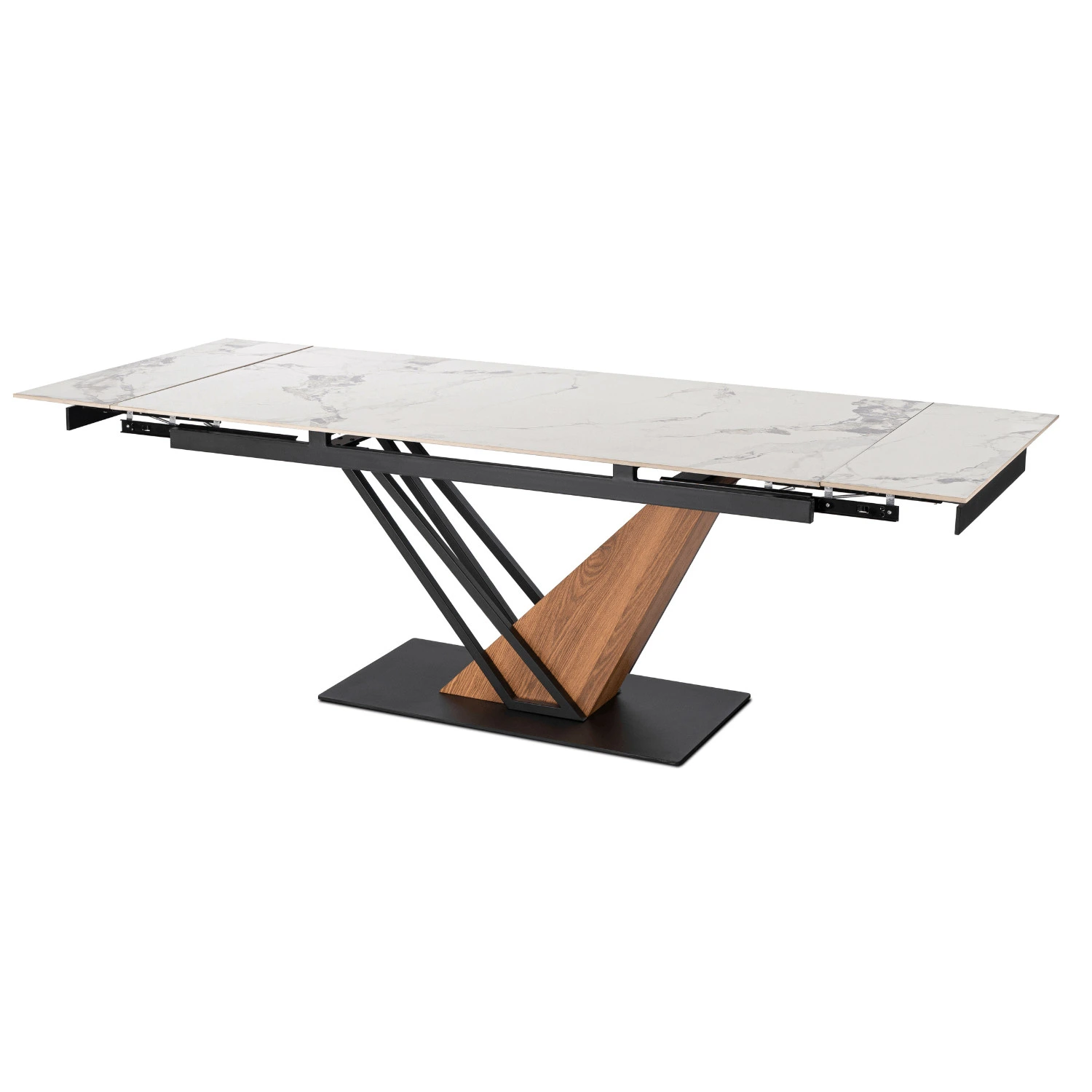 Keramický rozkladací stôl REX 2 180-240 cm, biely mramor/dub
