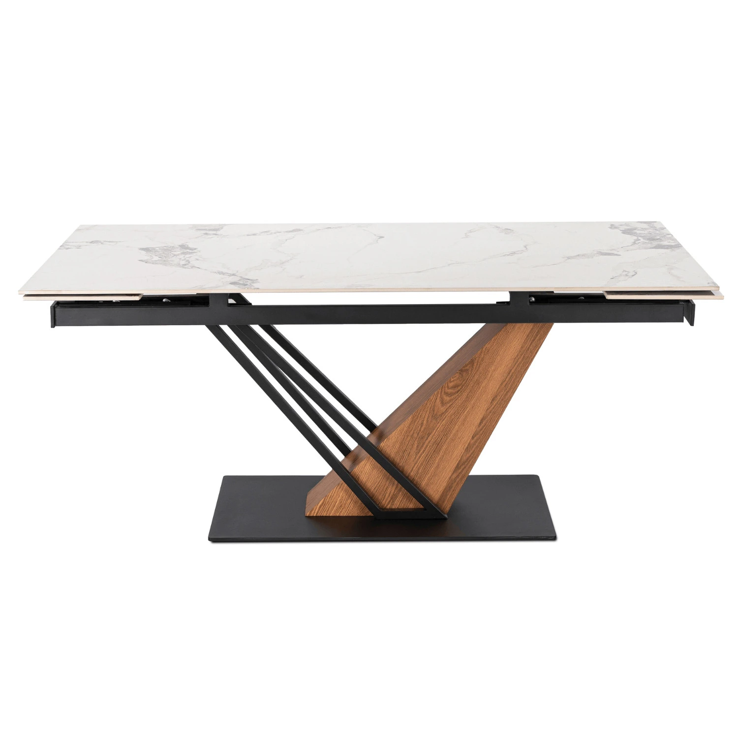 Keramický rozkladací stôl REX 2 180-240 cm, biely mramor/dub