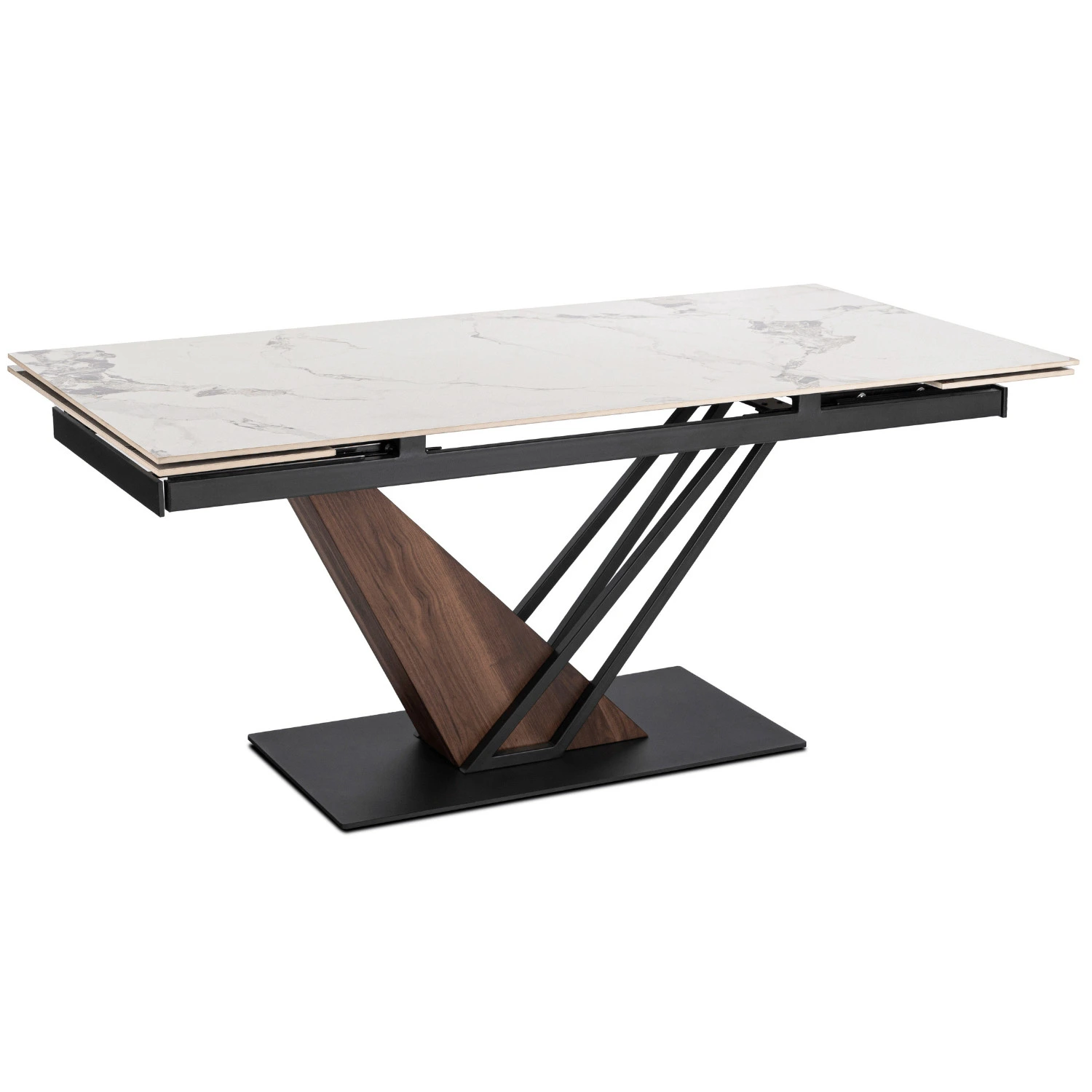 Keramický rozkladací stôl REX 2 180-240 cm, biely mramor/orech