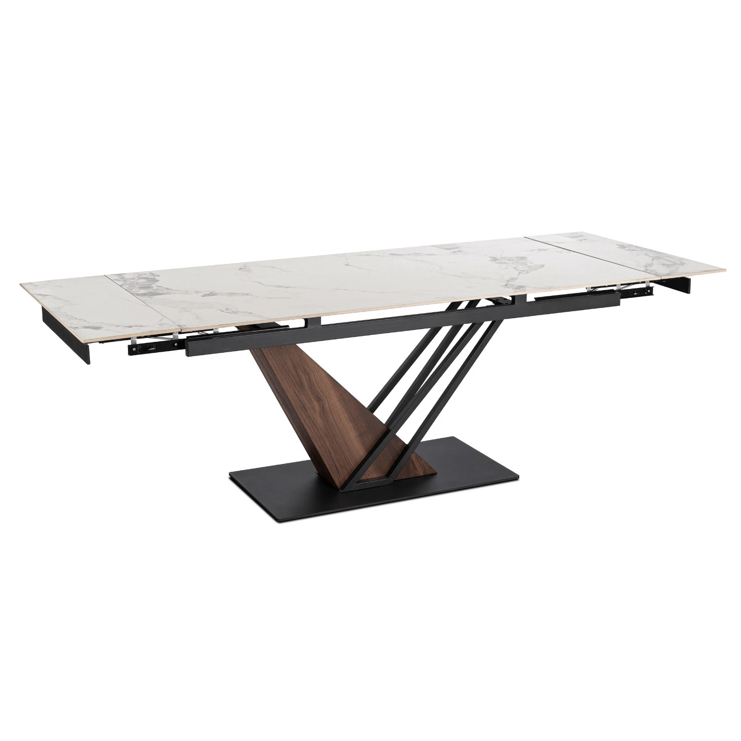 Keramický rozkladací stôl REX 2 180-240 cm, biely mramor/orech