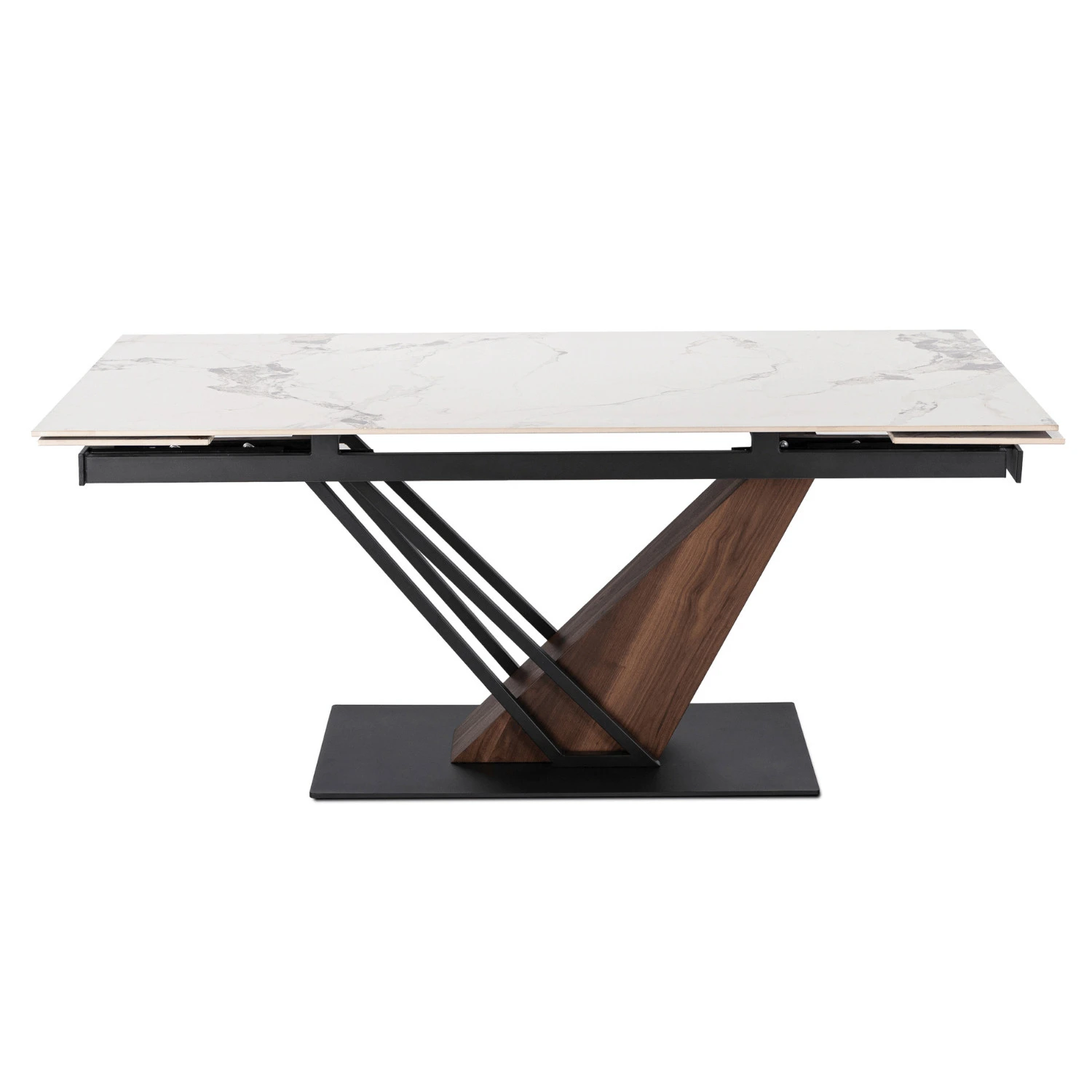 Keramický rozkladací stôl REX 2 180-240 cm, biely mramor/orech