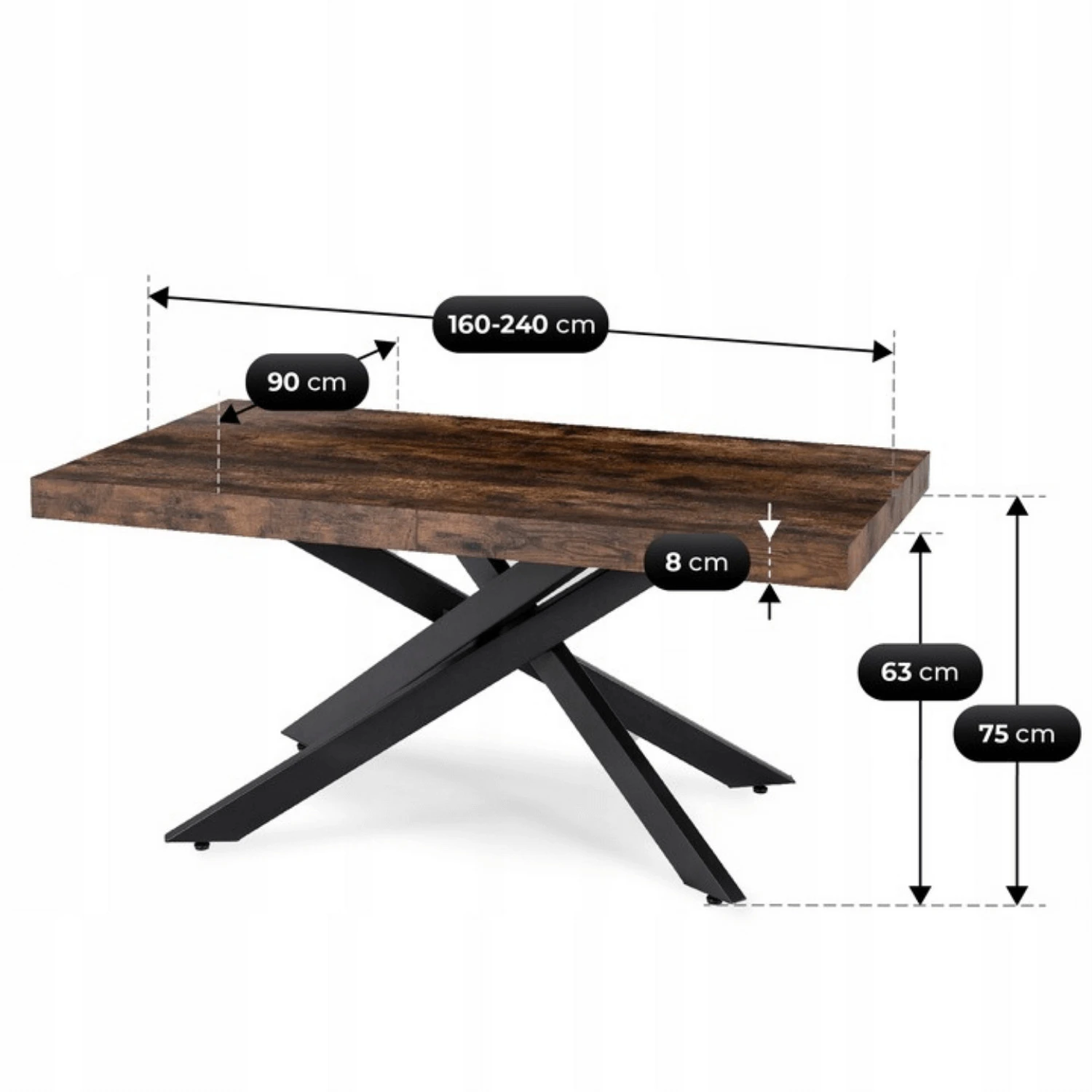 Rozkladací stôl HAMPTON 160-240 cm, rustikálny dub/čierny