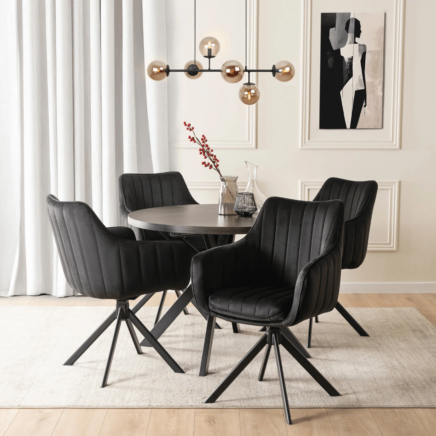 Sada: stôl LUKAS 100-250 cm (čierny) a 4 stoličky MUMBAI 2 (čierne)