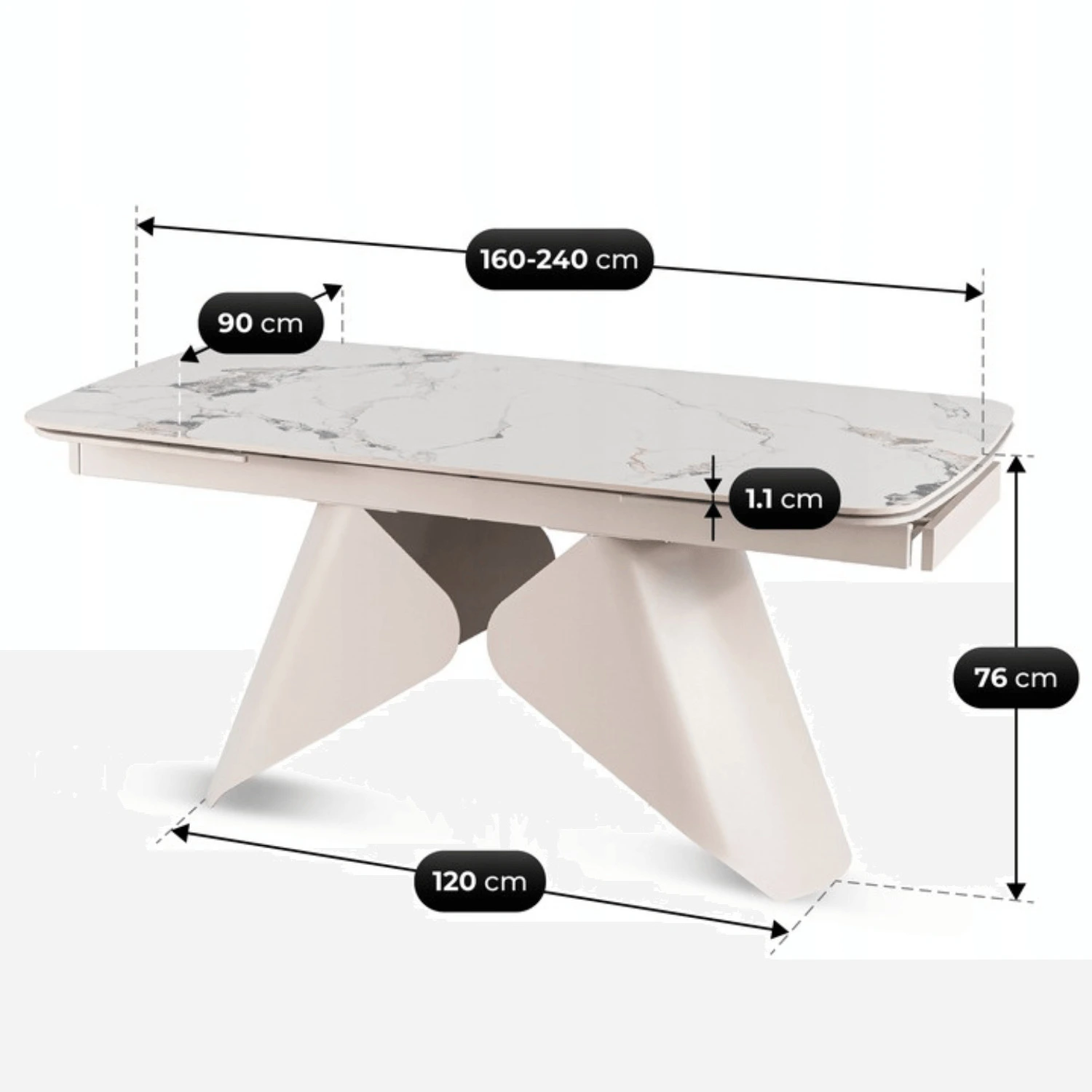 Keramický rozkladací stôl VERONA 160-240 cm, biely mramor/kašmír